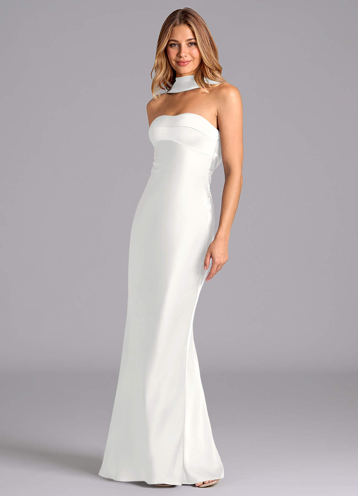 Lusinda Mermaid Strapless Stretch Satin Bridesmaid Dress in white