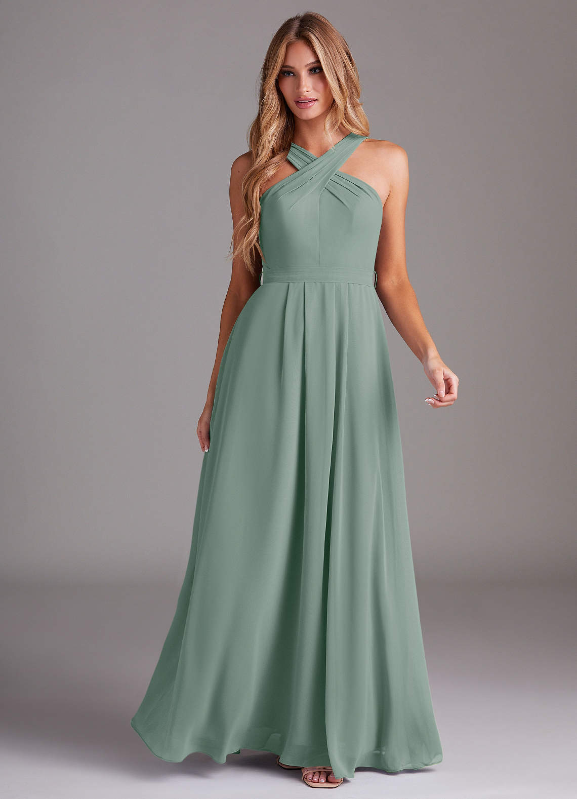 Dixie A-Line Halter Chiffon Bridesmaid Dress in Silver Sage