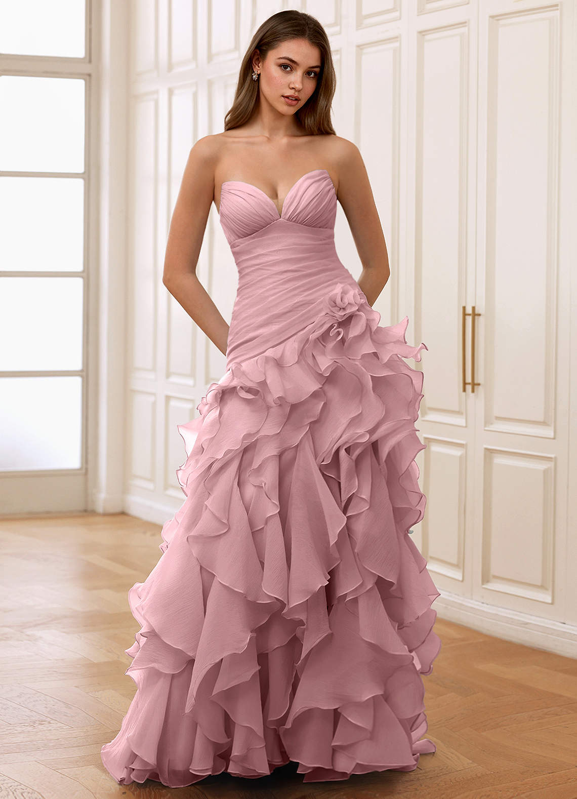 Christabelle Mermaid Sweetheart Chiffon Evening Dress in Sage