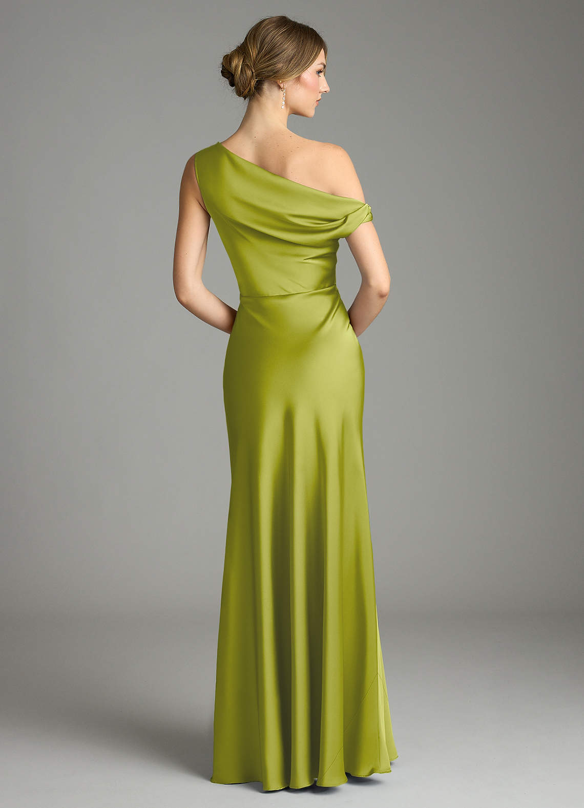 Emerson Mermaid One-Shoulder Stretch Satin Bridesmaid Dress in Lemongrass