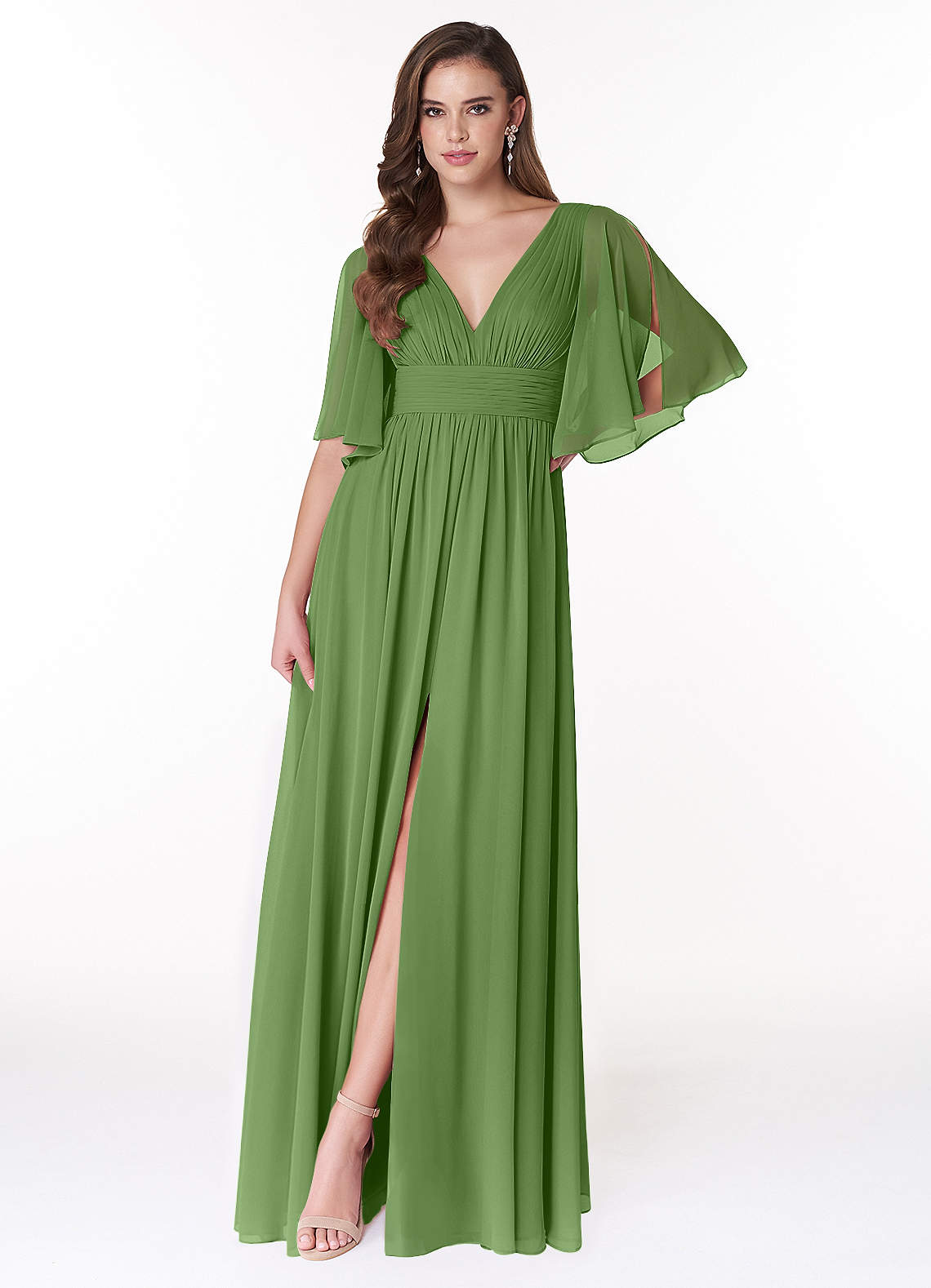 Temeka A-Line V-Neck Chiffon Bridesmaid Dress in Basil