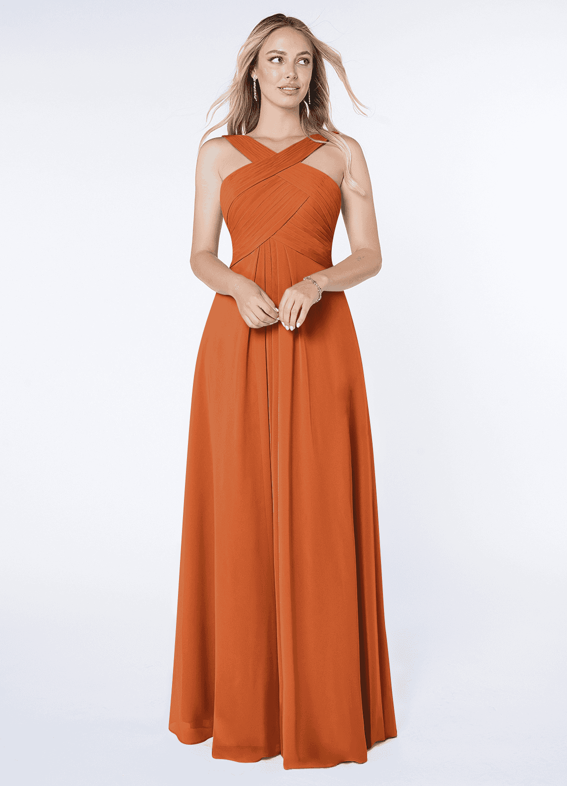 Kaleigh A-Line Halter Chiffon Bridesmaid Dress in Cinnamon