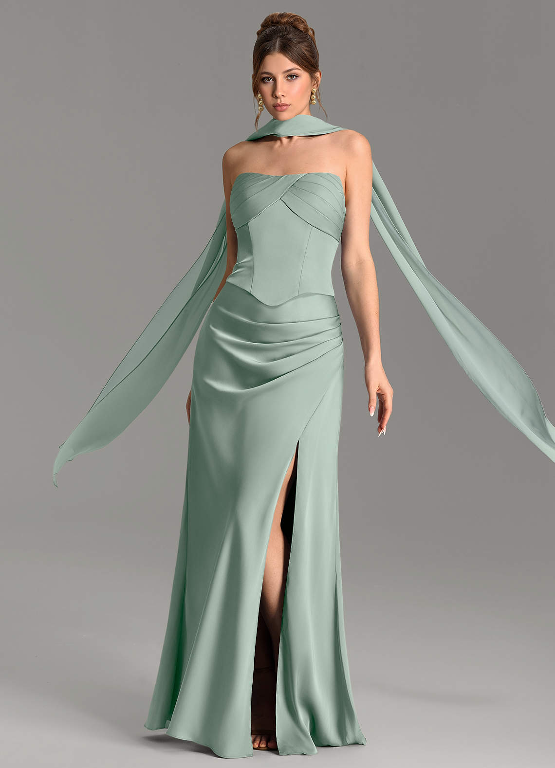 Nicki Sheath Scoop-Neck Stretch Satin Bridesmaid Dress in Agave