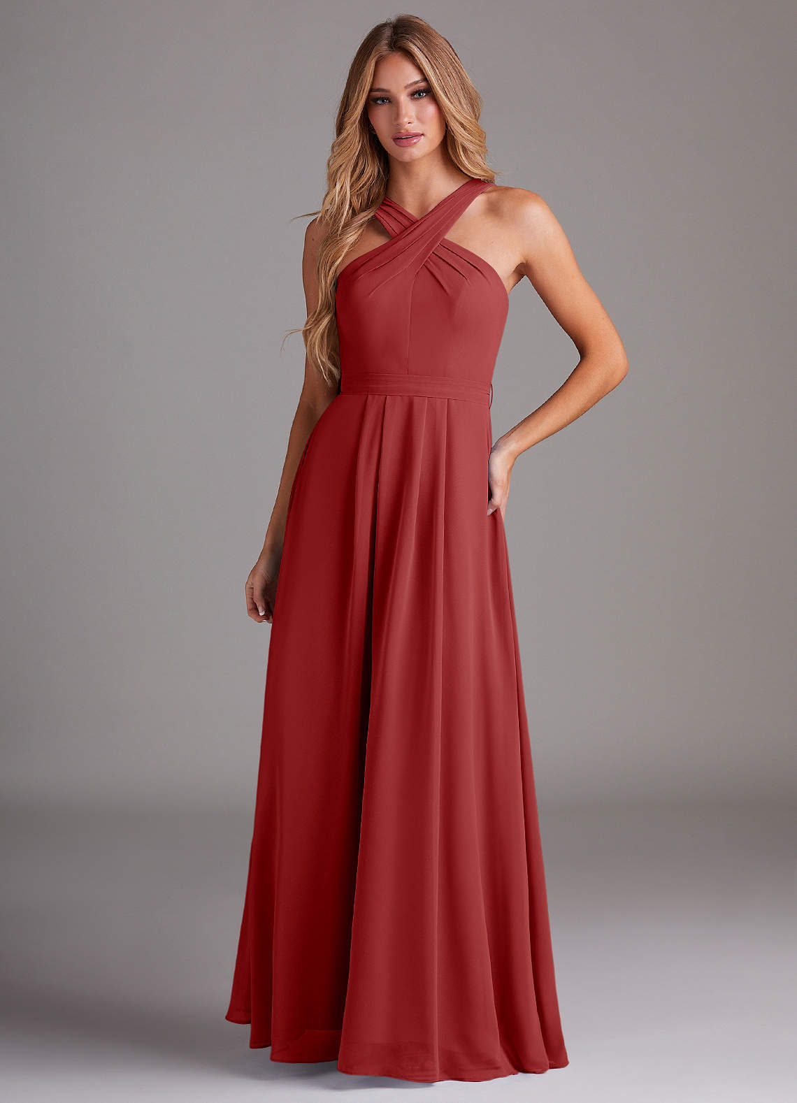 Dixie A-Line Halter Chiffon Bridesmaid Dress in Rust
