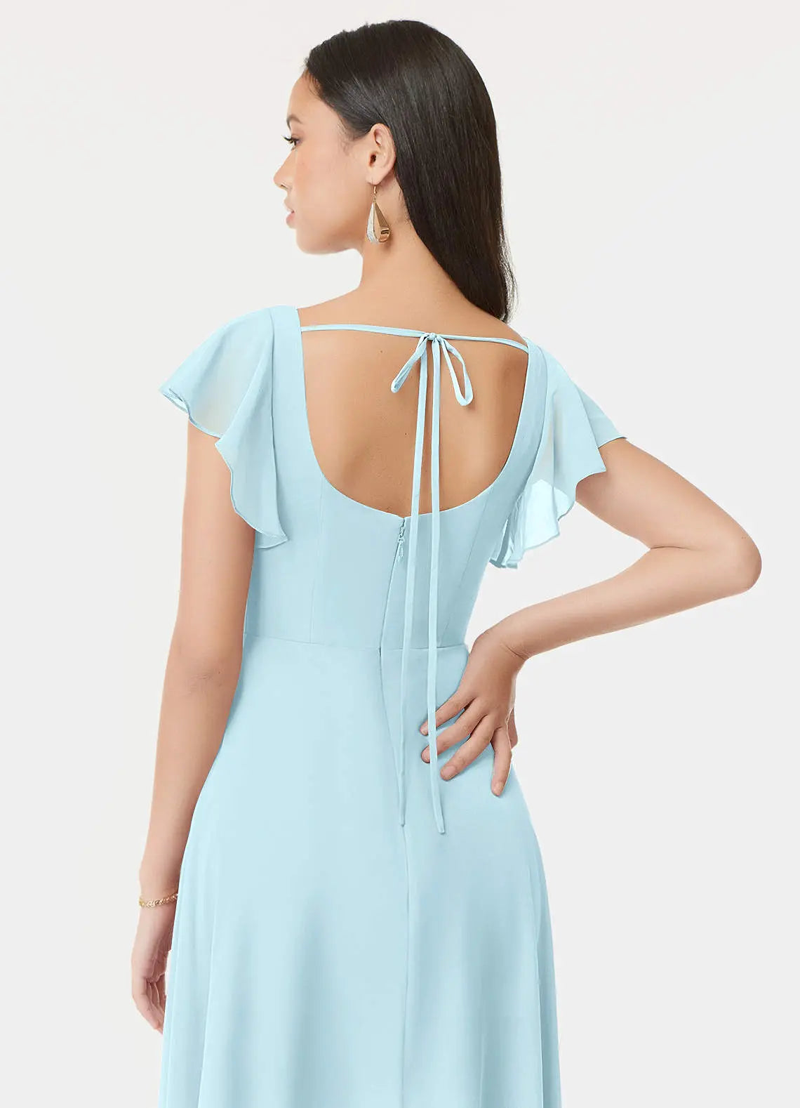 Bondi A-Line Square-Neck Chiffon Bridesmaid Dress in Cloud Blue
