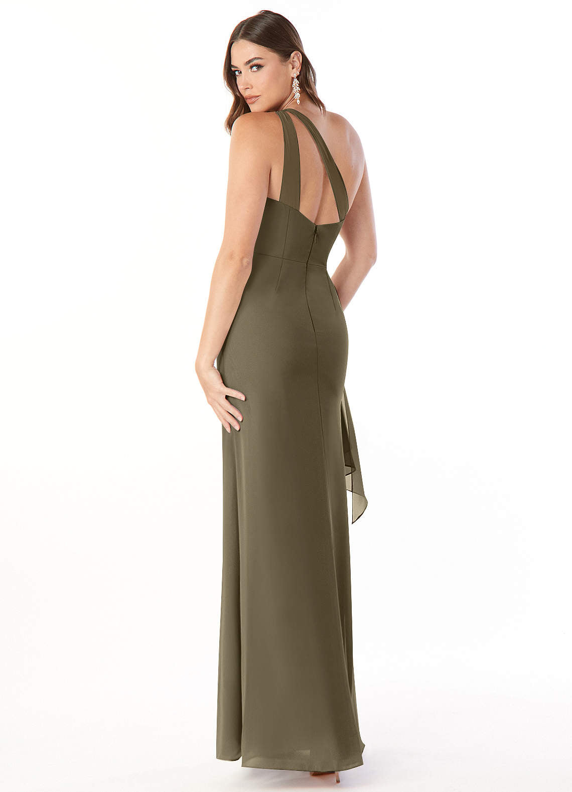 Maive Sheath One-Shoulder Chiffon Bridesmaid Dress in Willow Green