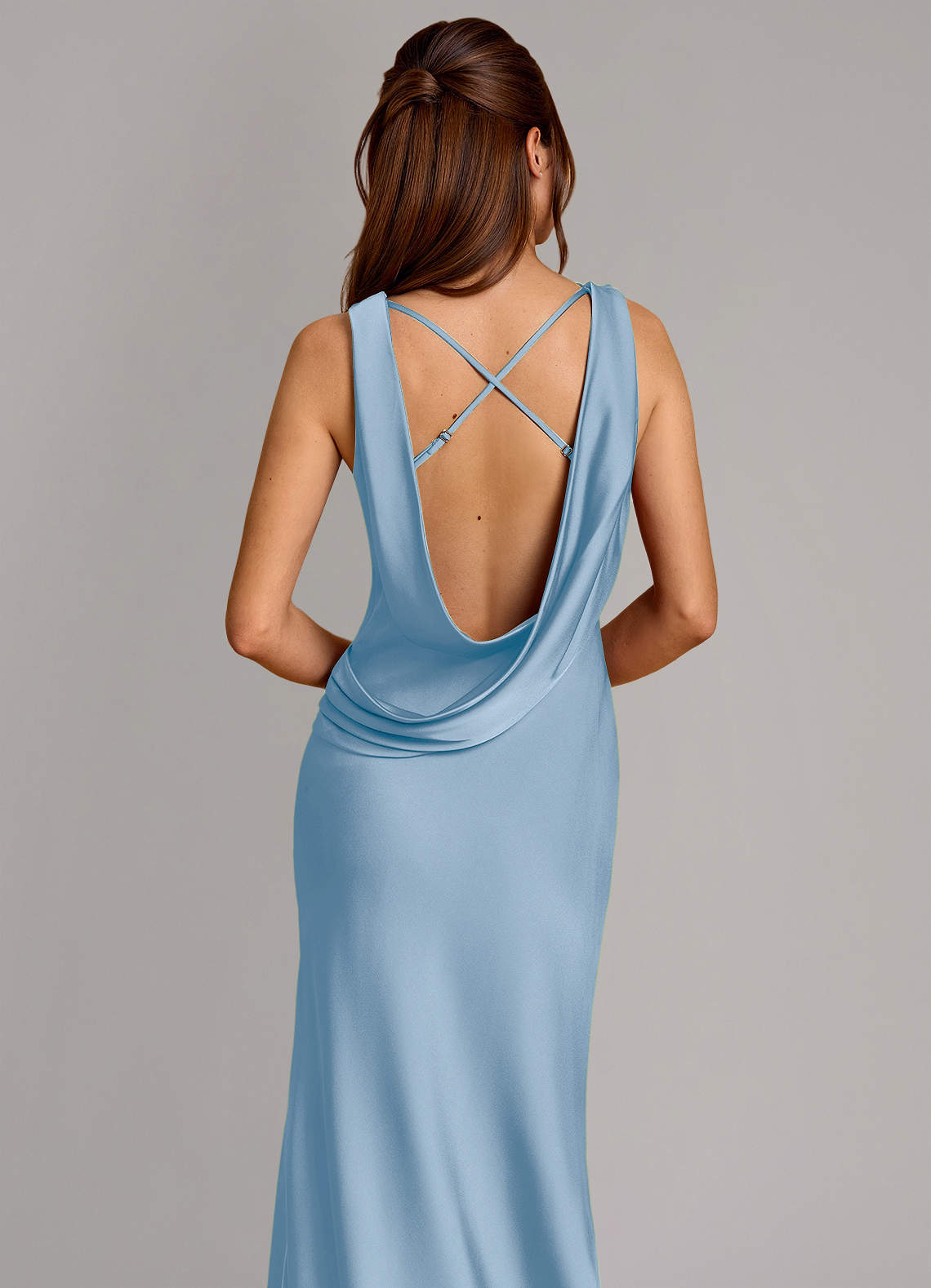 Cheryl Mermaid Cowl-Neck Stretch Satin Bridesmaid Dress in Powder Blue