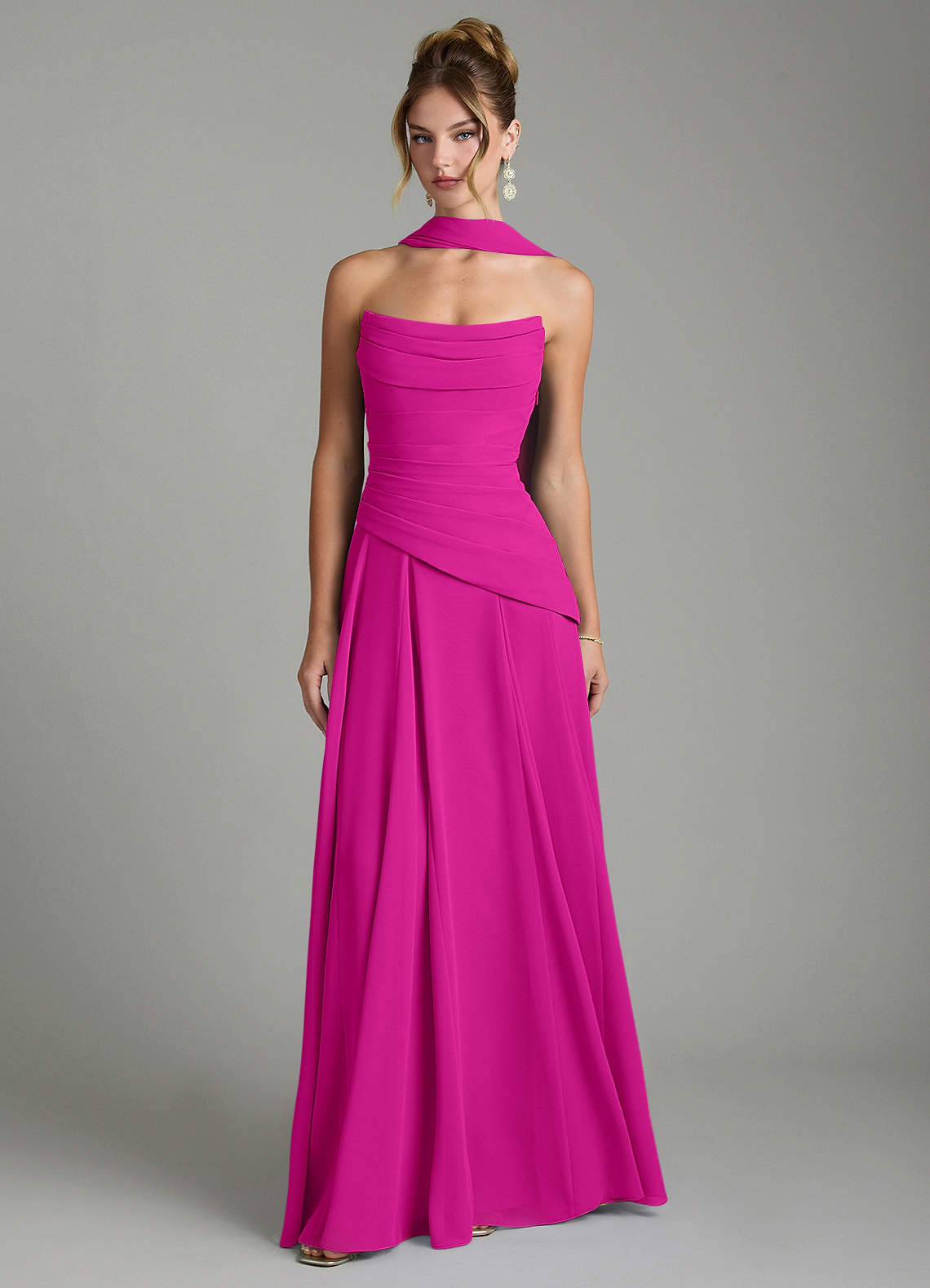 Gabriela A-Line Cowl-Neck Chiffon Bridesmaid Dress in Fuchsia