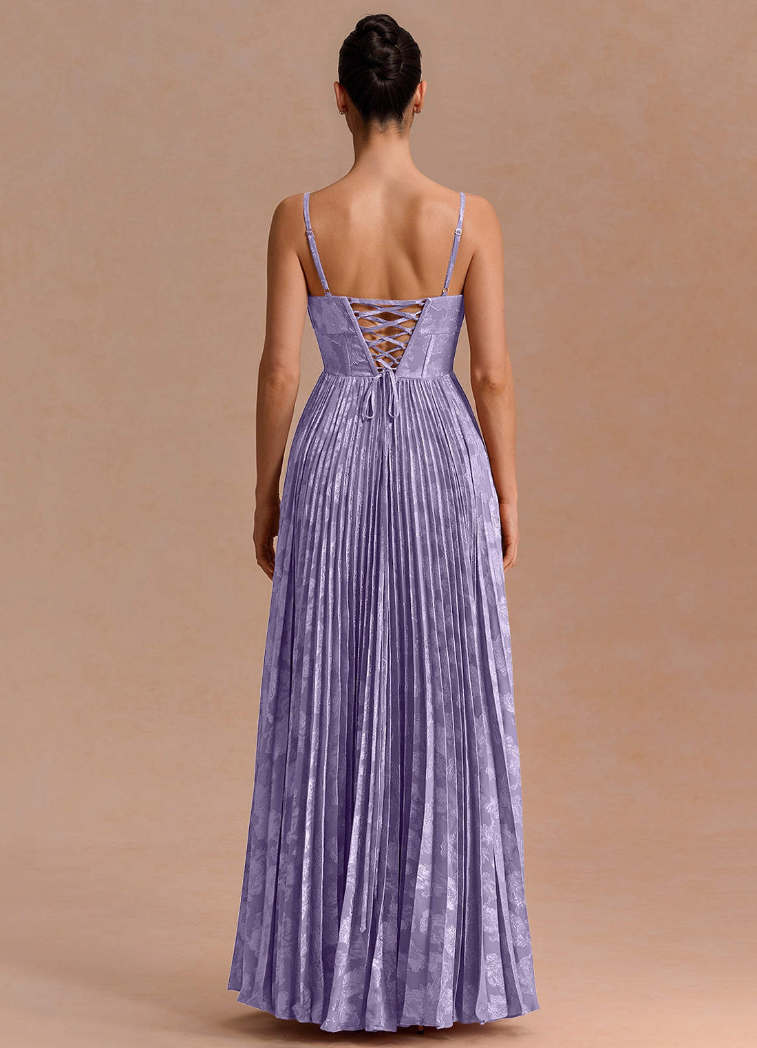 Delfina A-Line Twisted-Bust Fil Coupé Evening Dress in Lilac