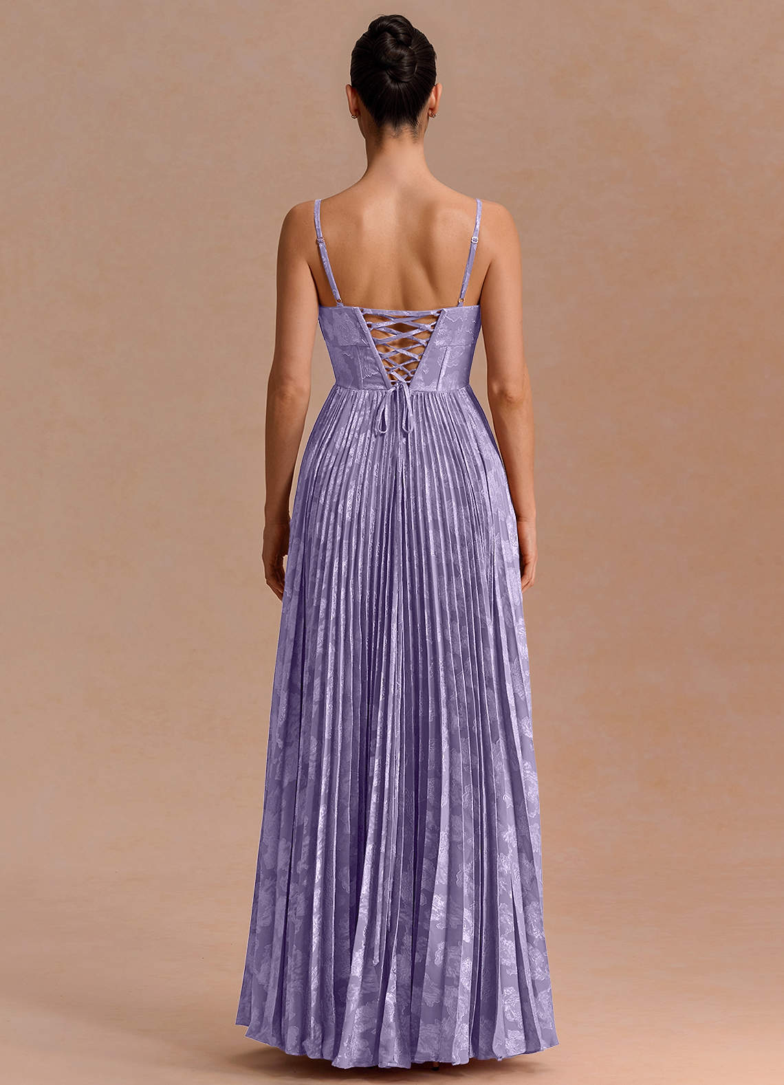 Delfina A-Line Twisted-Bust Fil Coupé Evening Dress in Lilac