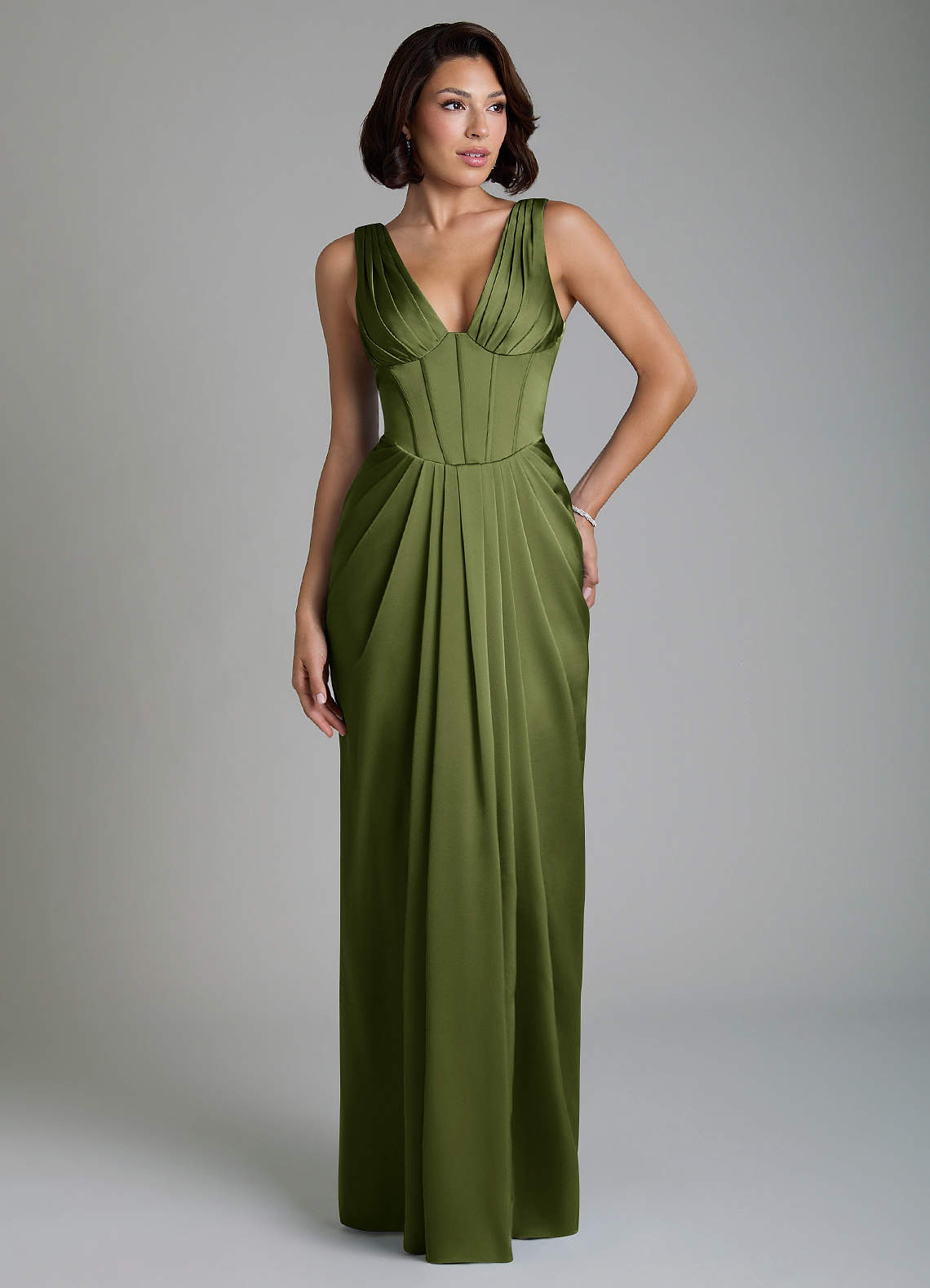 Vanya Sheath V-Neck Stretch Satin Bridesmaid Dress