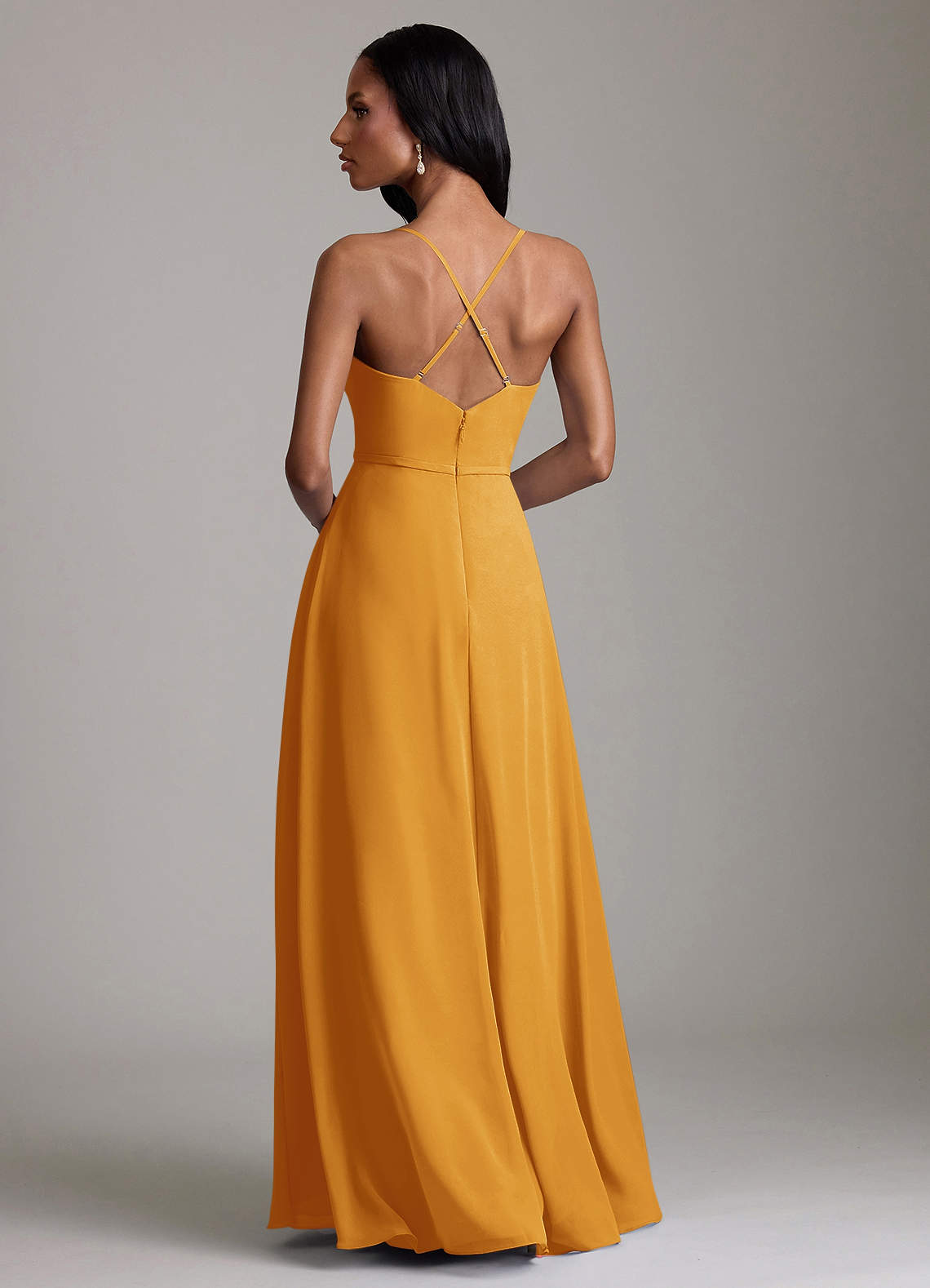 Naeem A-Line V-Neck Chiffon Bridesmaid Dress in butterscotch