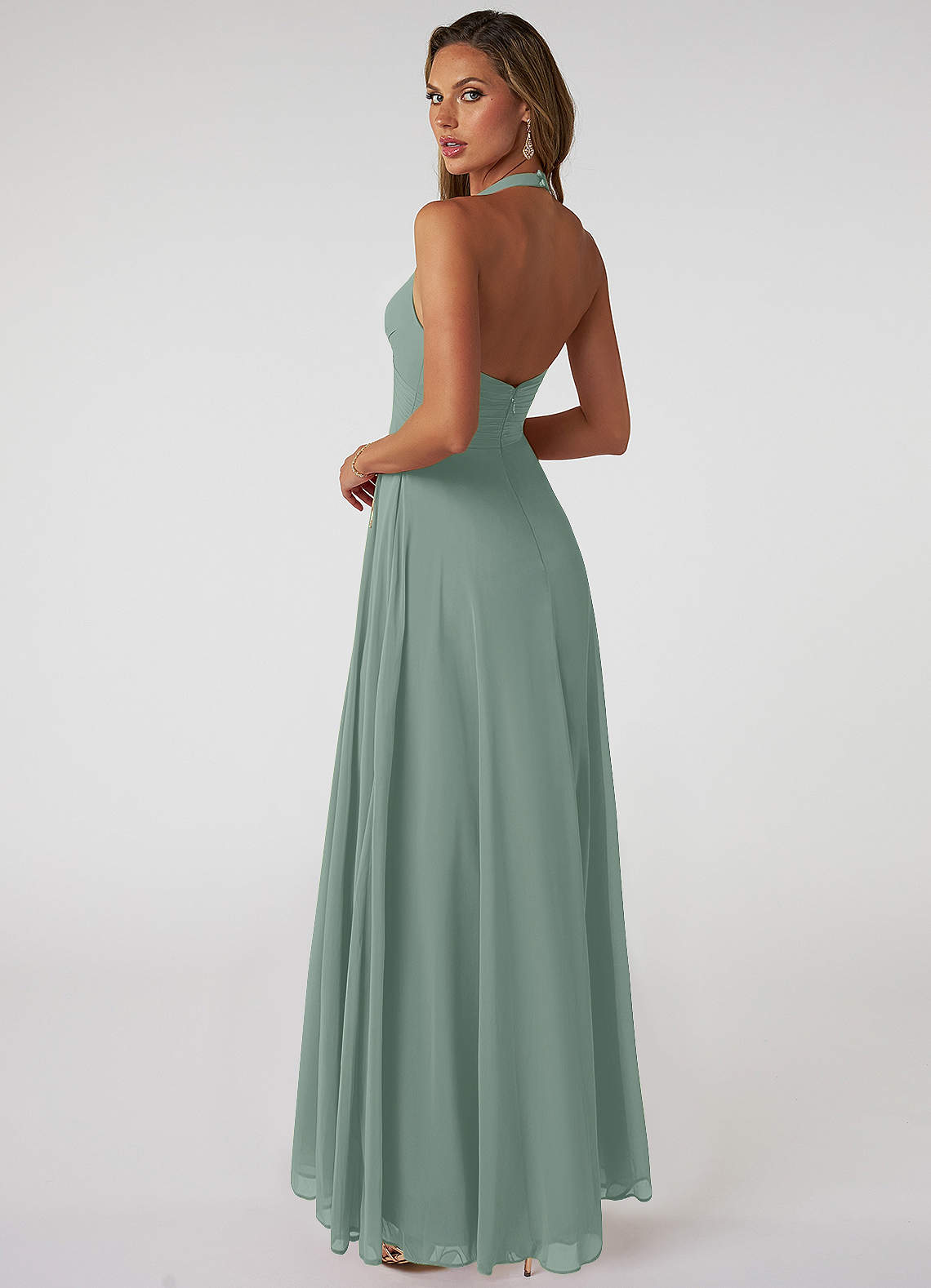 Tessie A-Line V-Neck Chiffon Bridesmaid Dress in Silver Sage