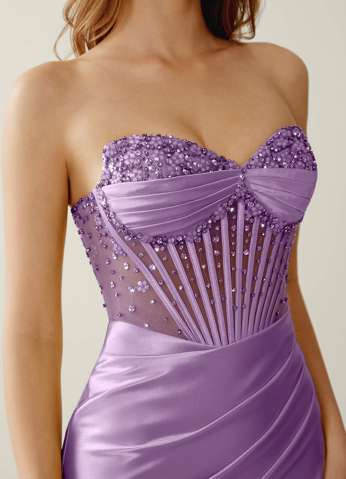 Willa Mermaid Strapless Sequined Satin Evening Dress in Wisteria
