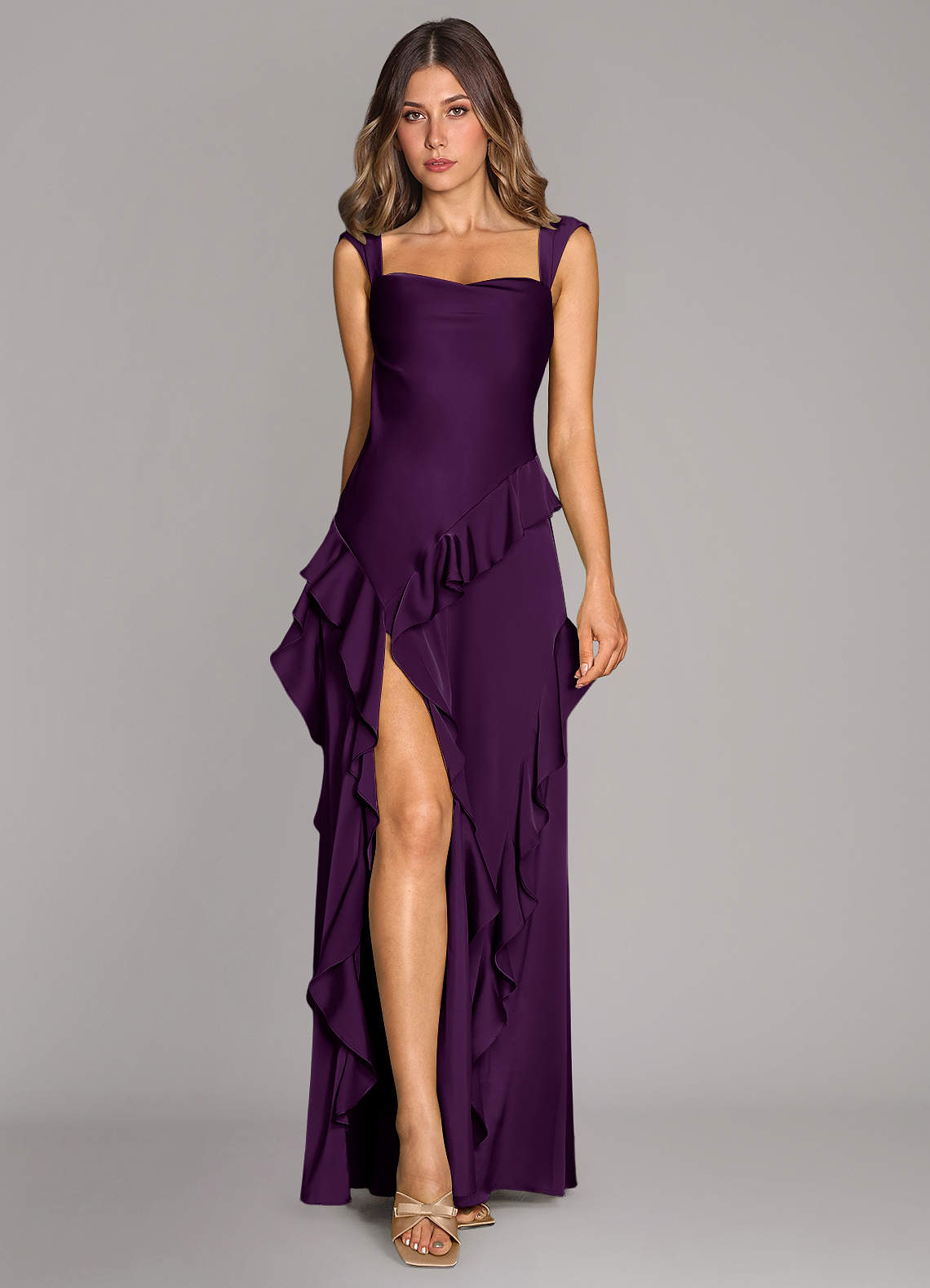 Sloane A-Line Sweetheart Stretch Satin Bridesmaid Dress in Grape