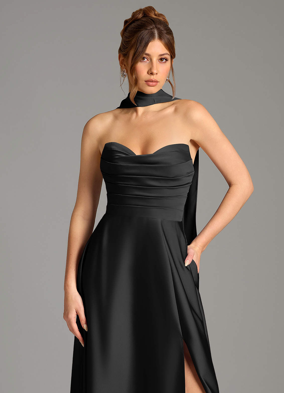 Ayla A-Line Sweetheart Stretch Satin Bridesmaid Dress in black