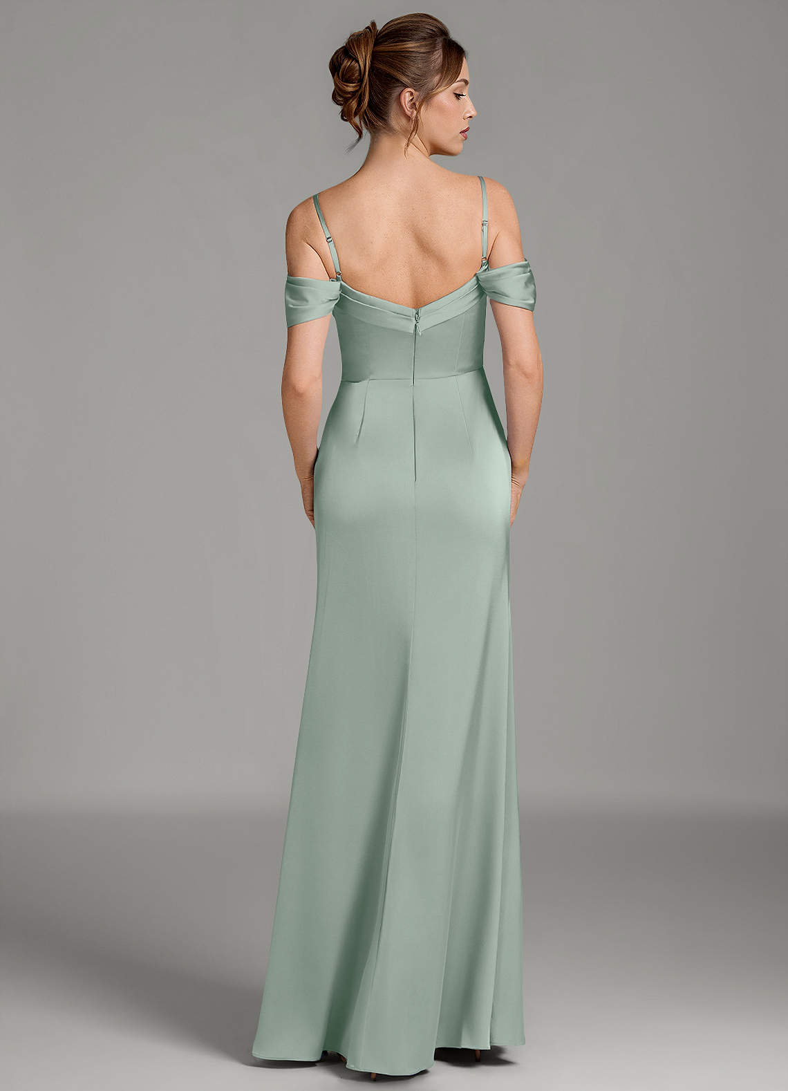 Wyatt Mermaid Off-the-Shoulder Stretch Satin Bridesmaid Dress in Agave