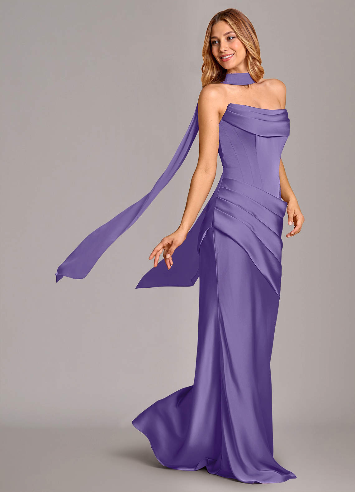 Pelagia Mermaid Cowl-Neck Stretch Satin Bridesmaid Dress in Tahiti