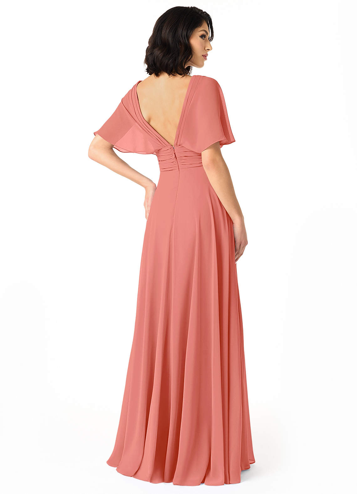 Pamela A-Line V-Neck Chiffon Bridesmaid Dress in Salmon Pink