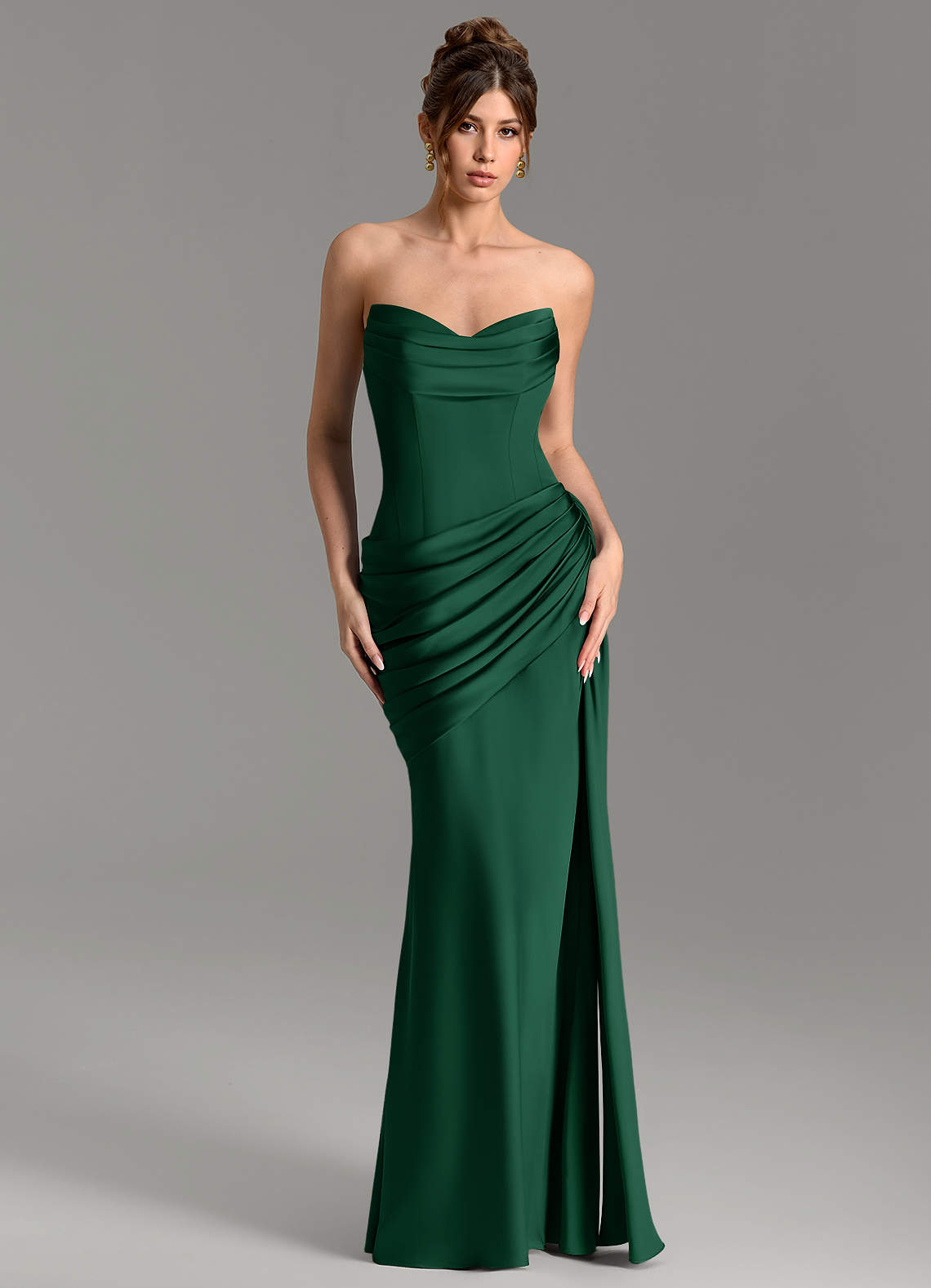Zorah Mermaid Sweetheart Stretch Satin Bridesmaid Dress in Dark Green