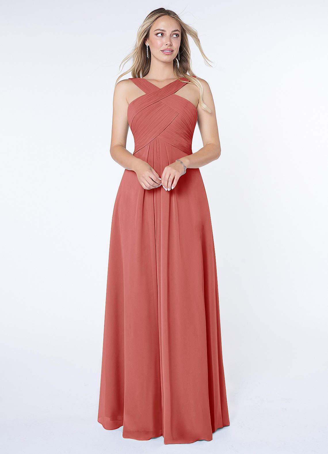 Kaleigh A-Line Halter Chiffon Bridesmaid Dress in Antique Rose