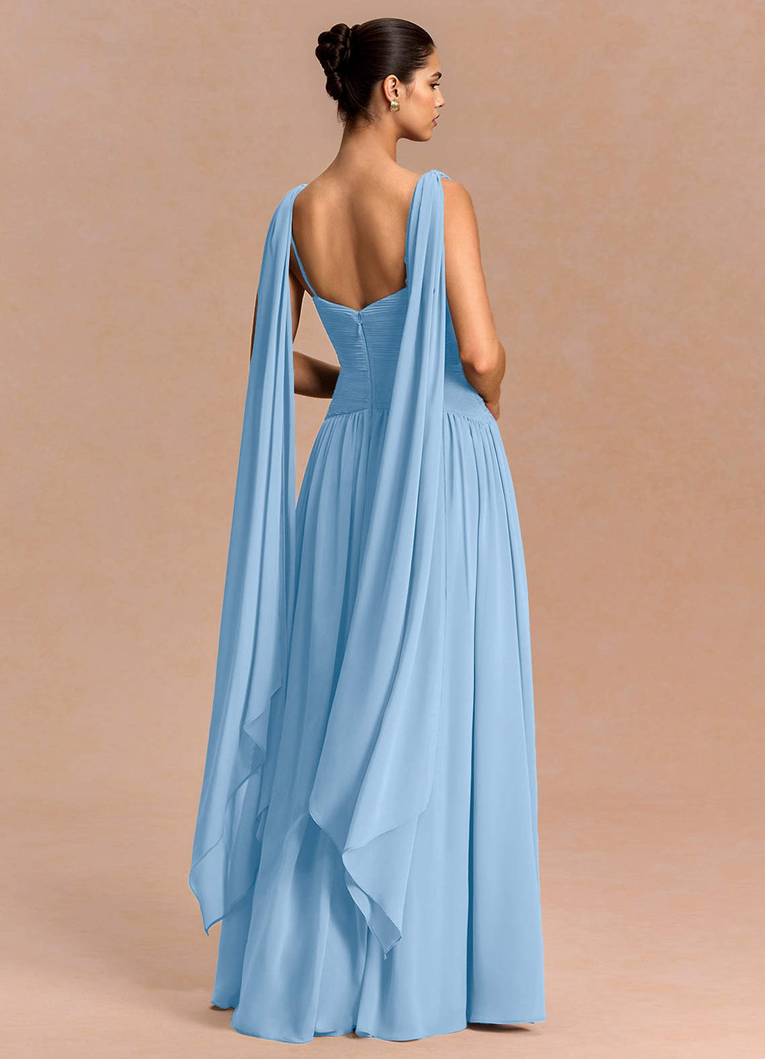 Eluney A-Line V-Neck Chiffon Evening Dress in Haze blue