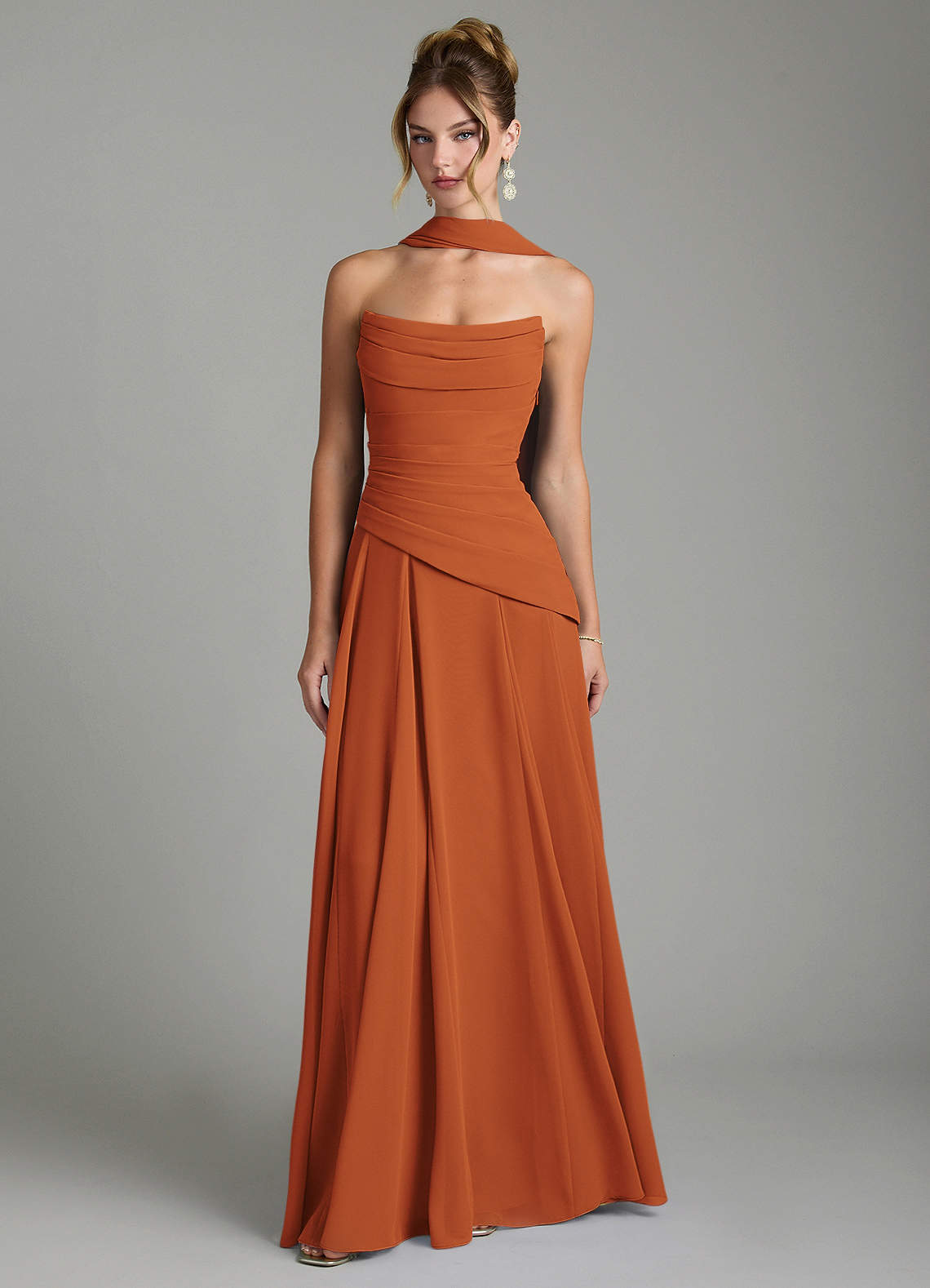Gabriela A-Line Cowl-Neck Chiffon Bridesmaid Dress in Cinnamon