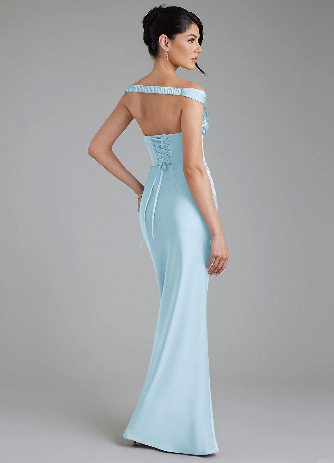Stella Sheath V-Neck Stretch Satin Bridesmaid Dress in Sky Blue