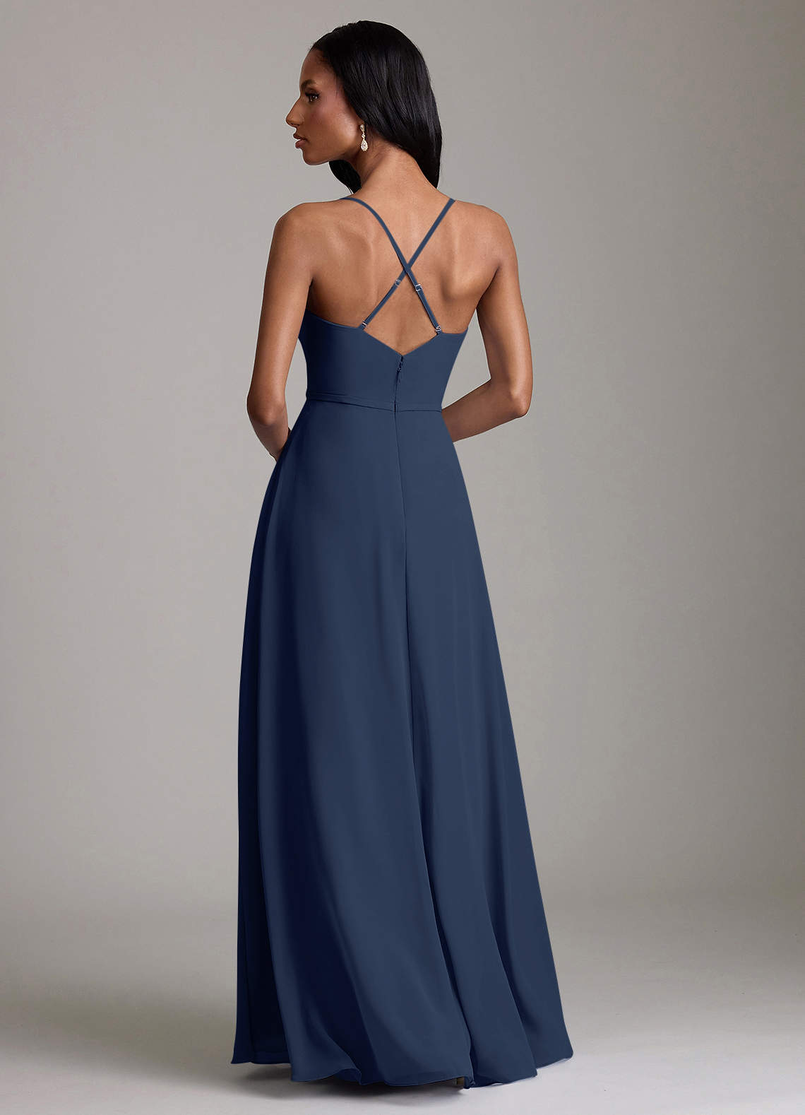 Naeem A-Line V-Neck Chiffon Bridesmaid Dress in Dark Navy