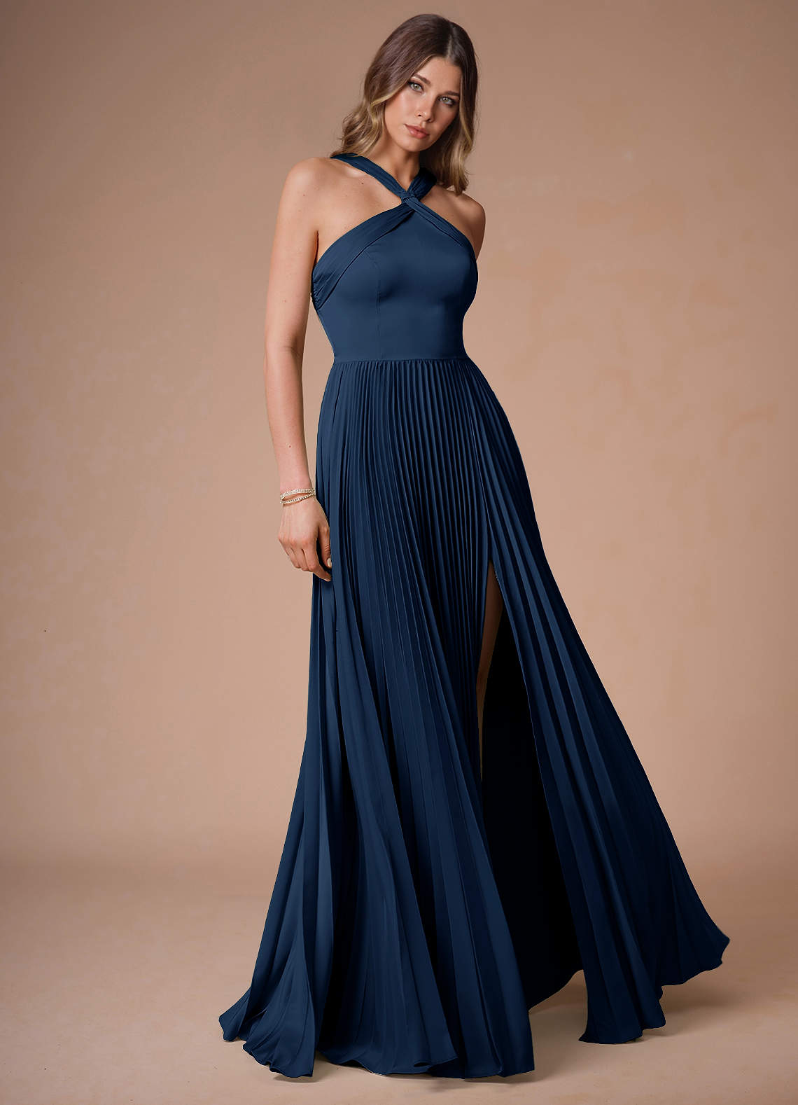 Afra A-Line Pleated Stretch Satin Wedding Guest Dress in Haze Pink