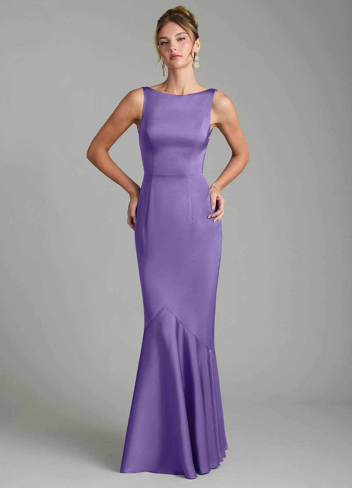 Tamera Mermaid Boat-Neck Stretch Satin and Chiffon Bridesmaid Dress in Tahiti
