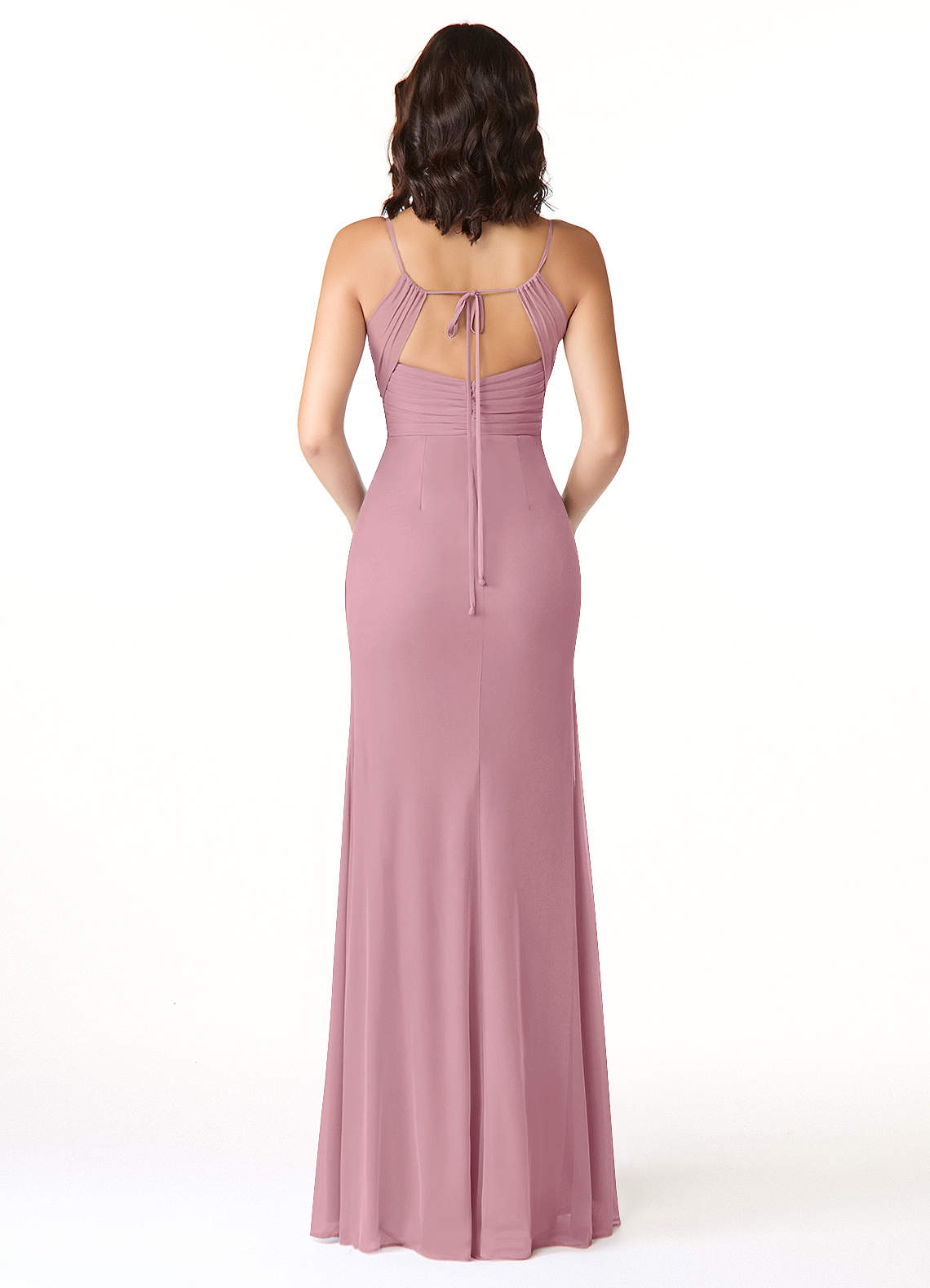 Reneya Mermaid V-Neck Mesh Bridesmaid Dress in Vintage Mauve