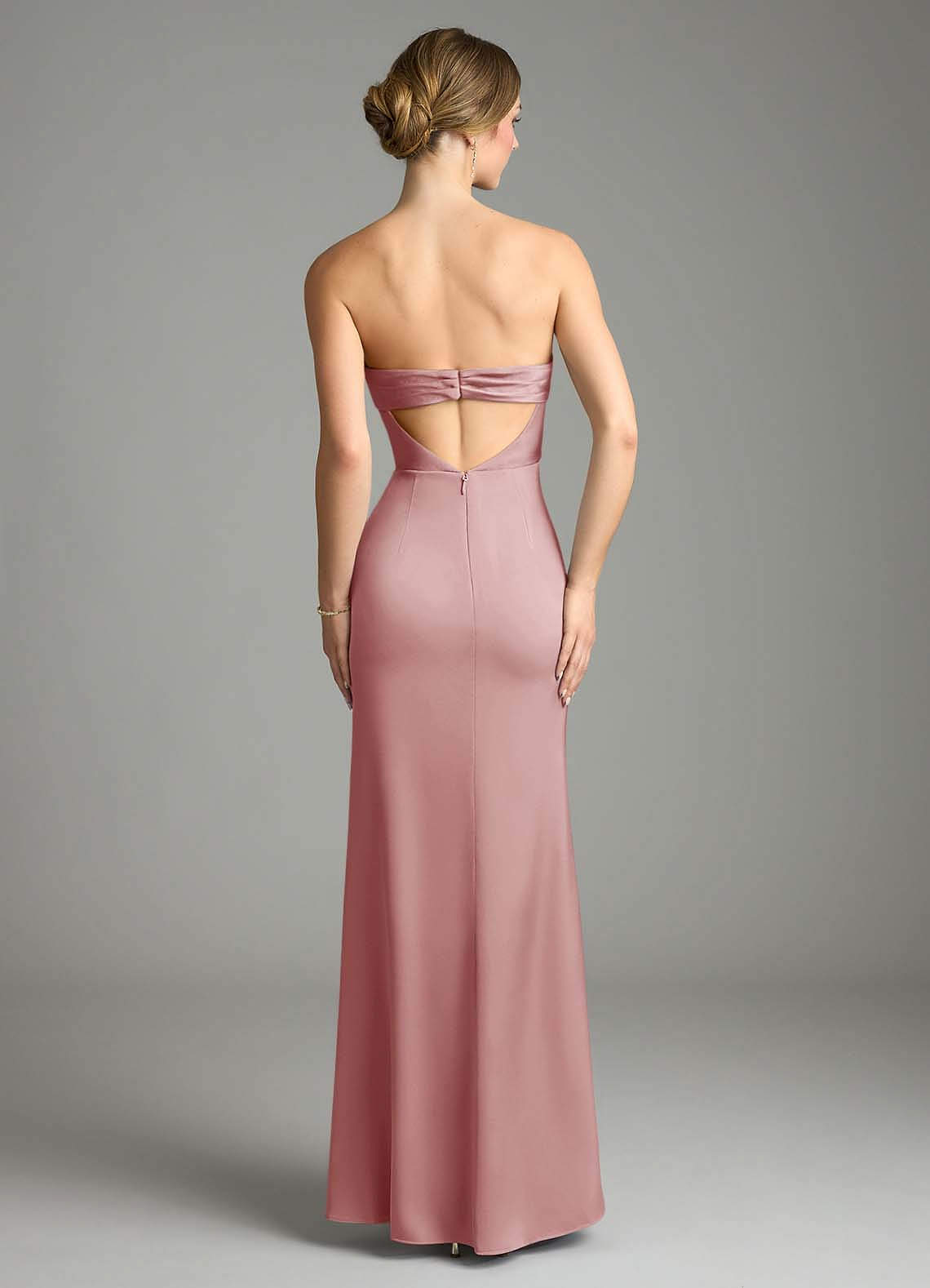 Leonis Mermaid Cowl-Neck Stretch Satin Bridesmaid Dress in dusty rose
