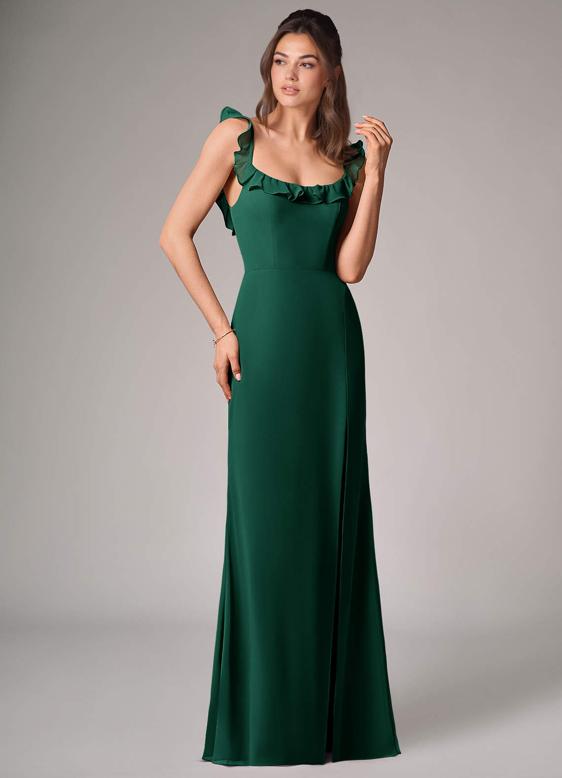Callie Mermaid Scoop-Neck Chiffon Bridesmaid Dress in Emerald