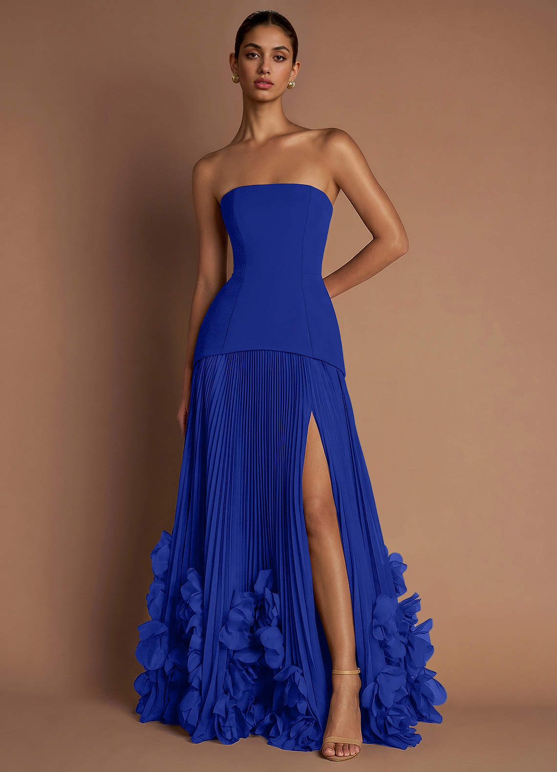 Marnie A-Line Corset Crepe Chiffon Evening Dress in Royal Blue