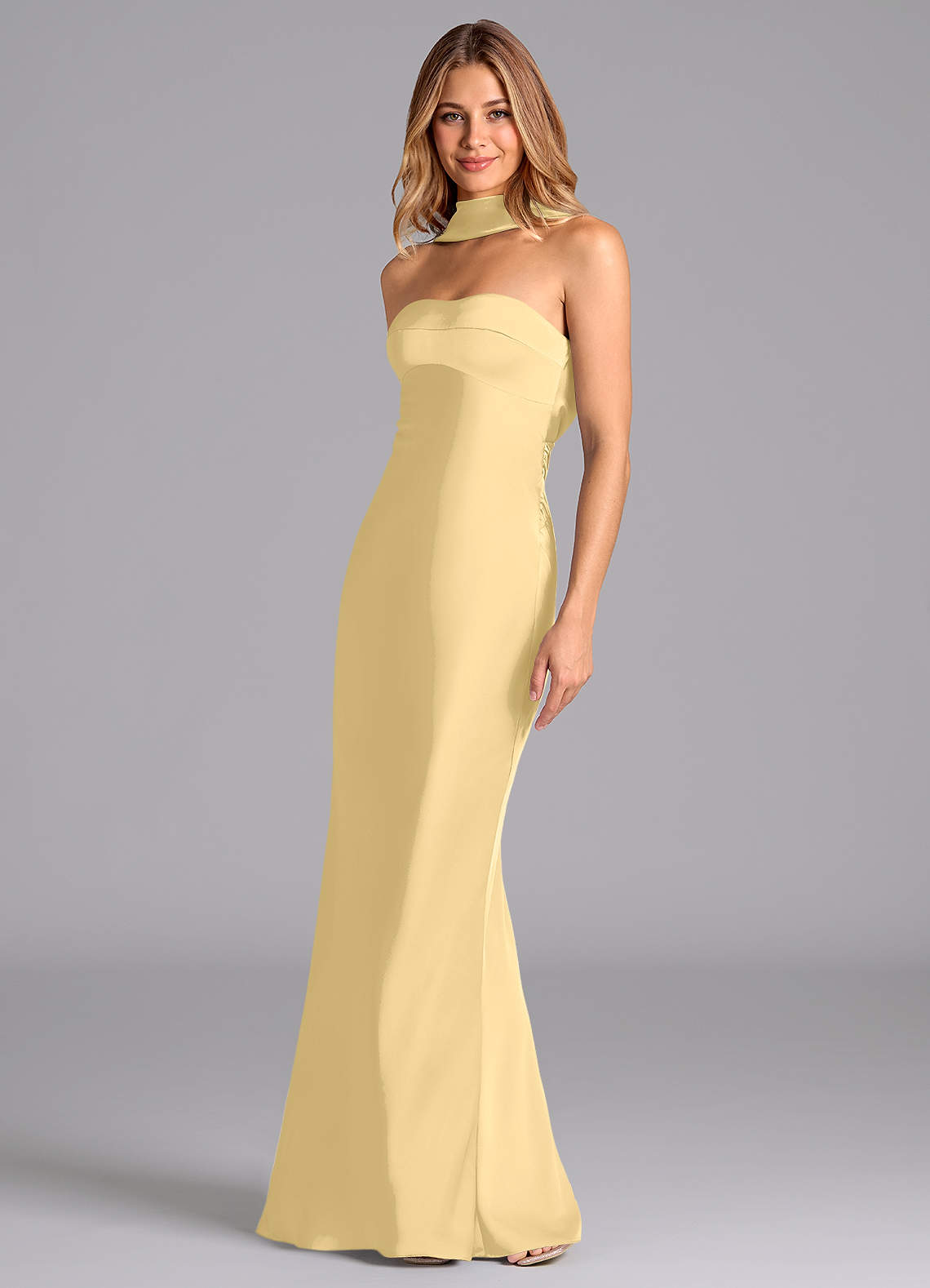 Lusinda Mermaid Strapless Stretch Satin Bridesmaid Dress in Butter