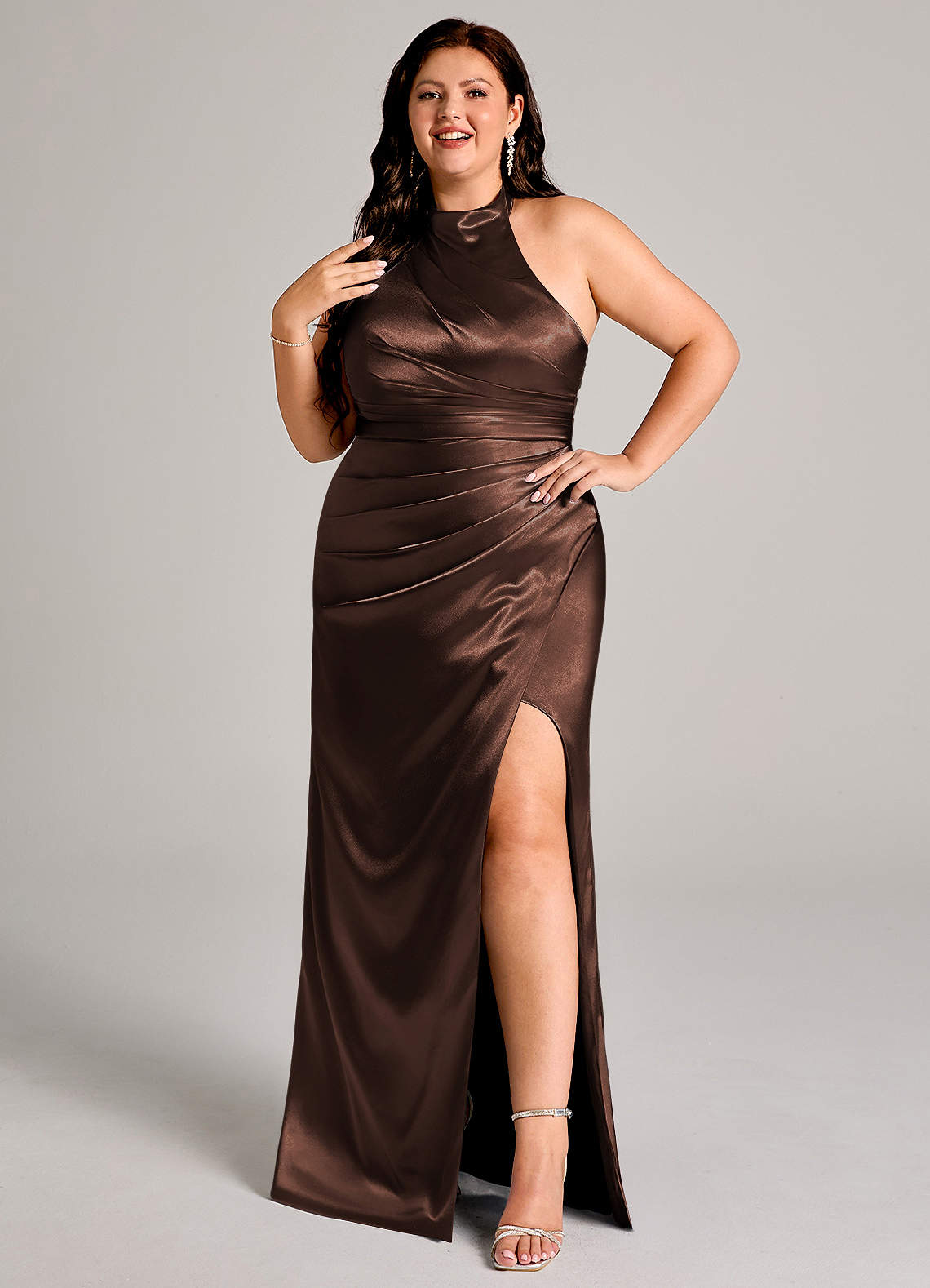 Jemma Sheath High-Neck Metallic Satin Bridesmaid Dress