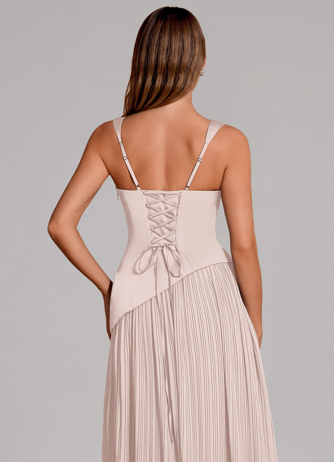 Stephanie A-Line Square-Neck Stretch Satin and Chiffon Bridesmaid Dress in Blushing Pink