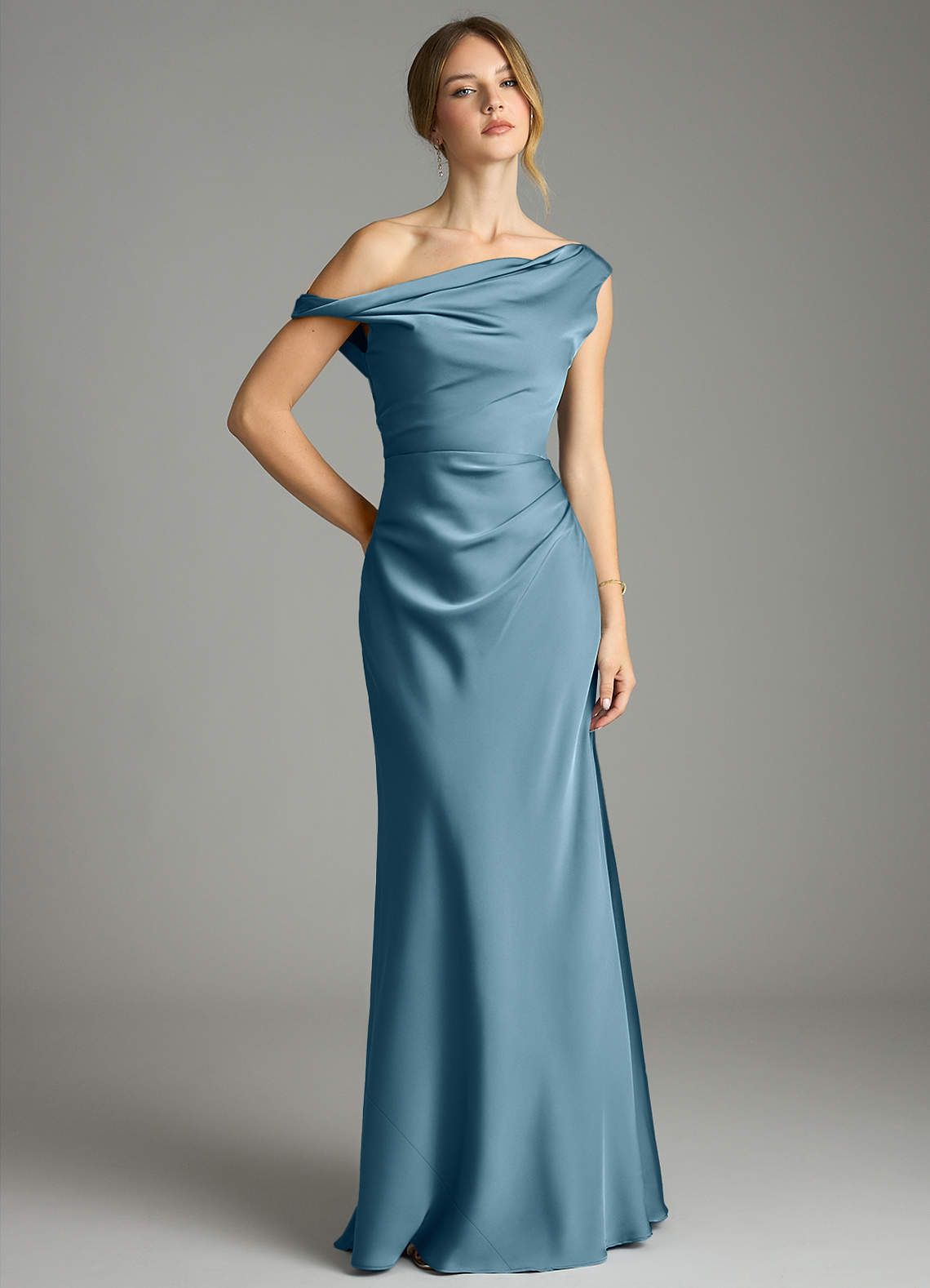 Emerson Mermaid One-Shoulder Stretch Satin Bridesmaid Dress in Bermuda