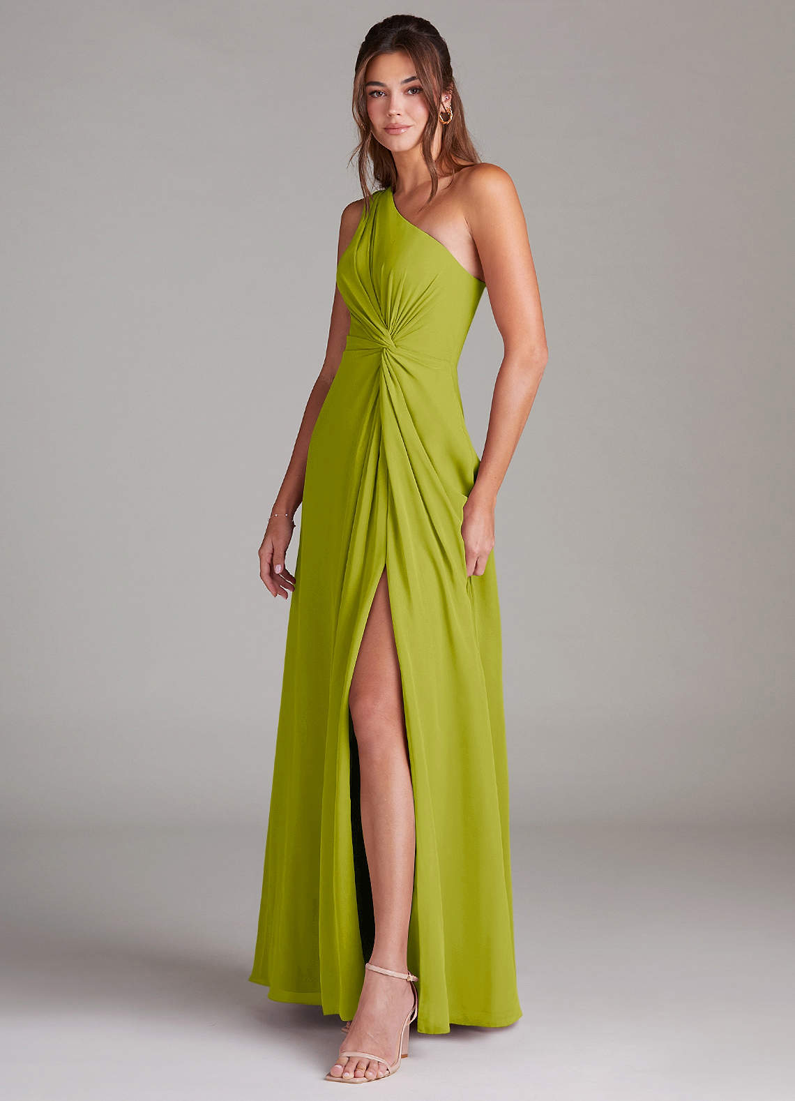 Brooke A-Line One-Shoulder Chiffon Bridesmaid Dress in Lemongrass