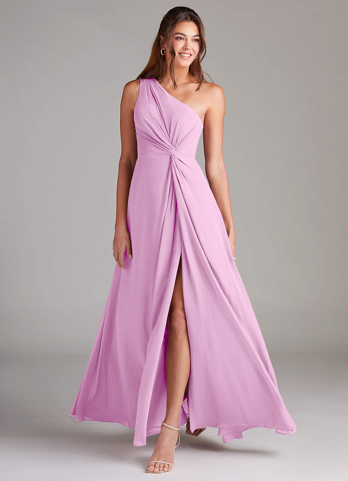 Brooke A-Line One-Shoulder Chiffon Bridesmaid Dress in candy pink
