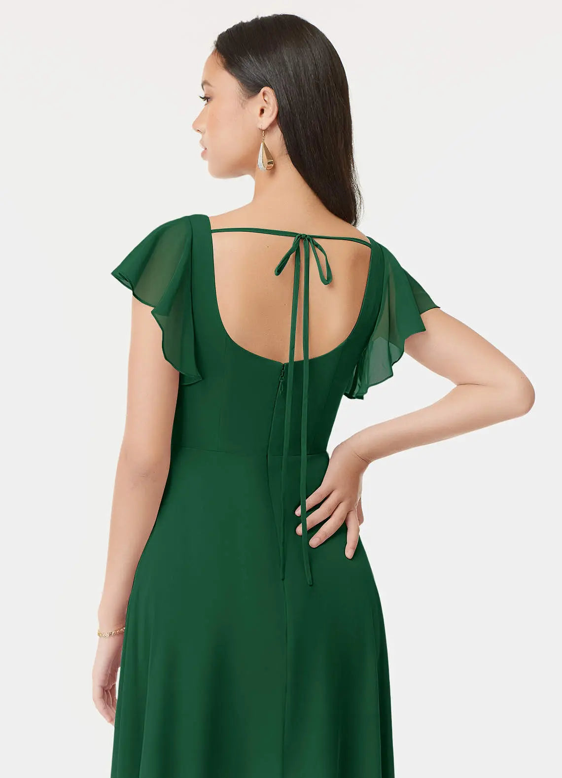 Bondi A-Line Square-Neck Chiffon Bridesmaid Dress in Dark Green