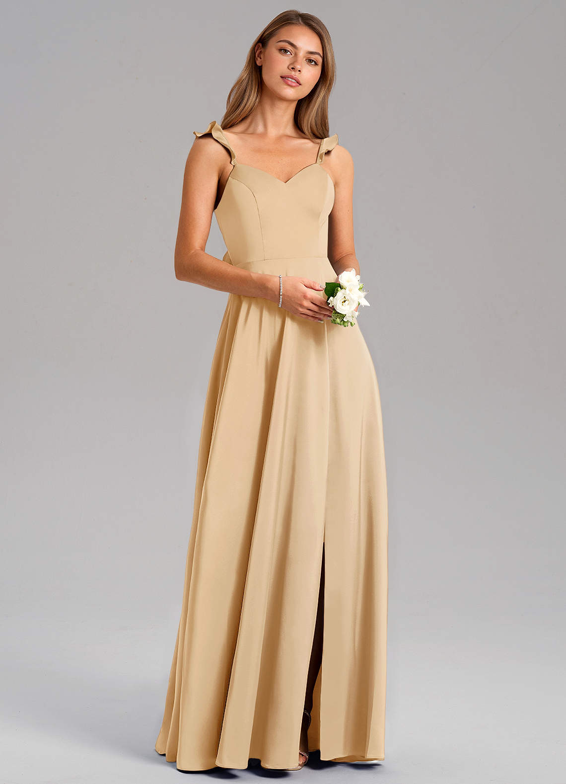 Everett A-Line V-Neck Chiffon Bridesmaid Dress in Gold