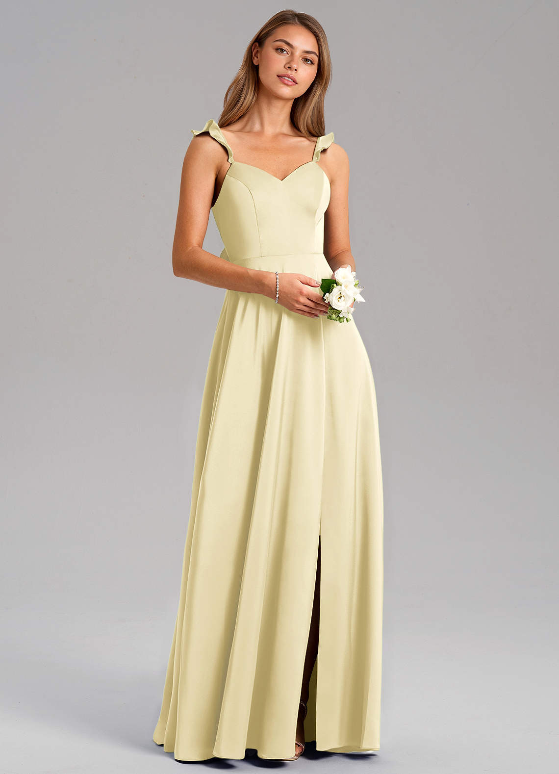 Everett A-Line V-Neck Chiffon Bridesmaid Dress in Lemon Sorbet