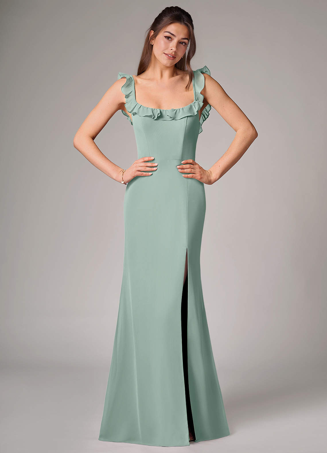 Callie Mermaid Scoop-Neck Chiffon Bridesmaid Dress in Agave