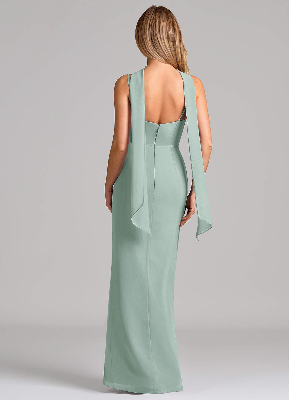Calandra Sheath Scoop-Neck Chiffon Bridesmaid Dress in Agave