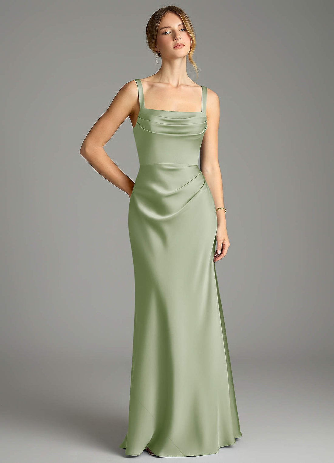 Alouette Mermaid Cowl-Neck Stretch Satin Bridesmaid Dress in Royal Blue
