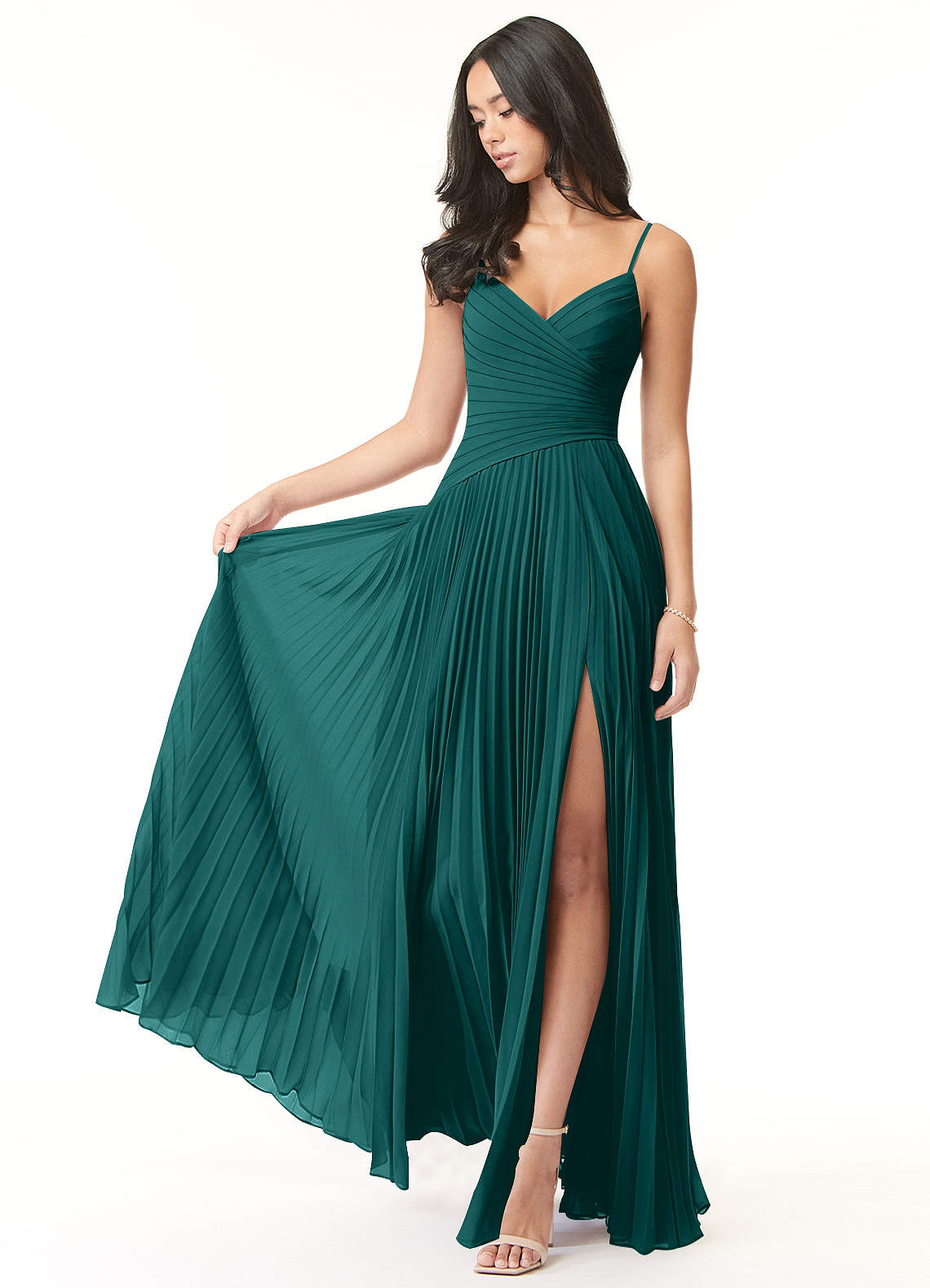 Vini A-Line V-Neck Chiffon Bridesmaid Dress in Peacock