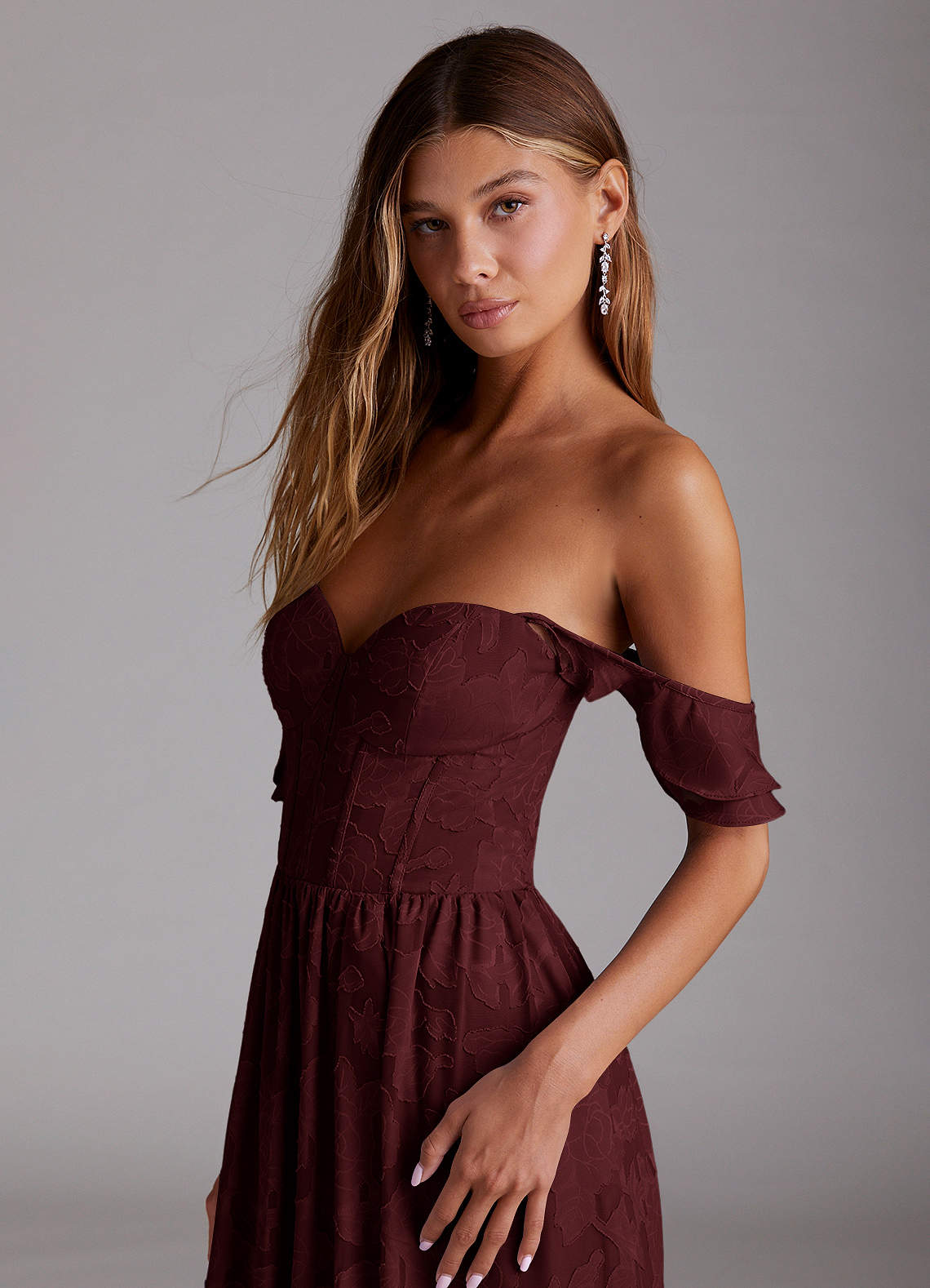 Denisse A-Line Sweetheart Floral Burnout Wedding Guest Dress in Wine