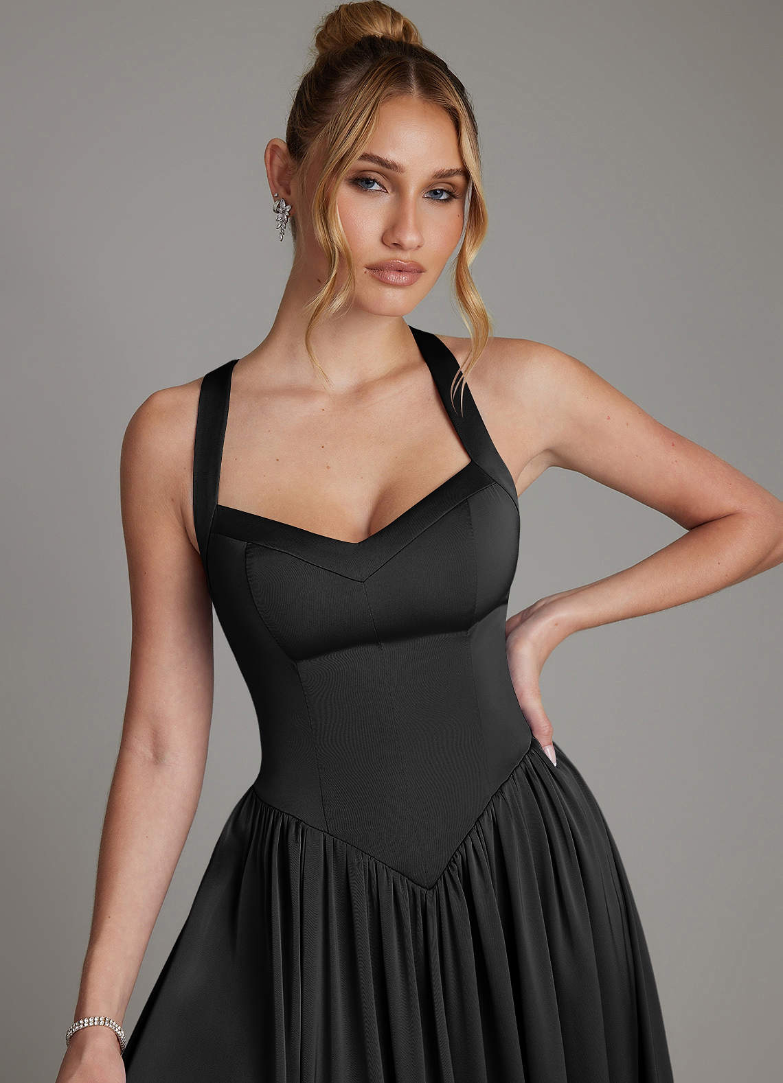 Francis A-Line V-Neck Stretch Satin Bridesmaid Dress